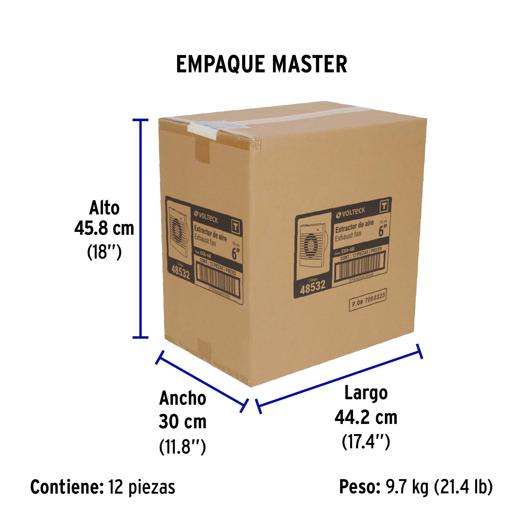 Extractor de aire de 6", blanco, VOLTECK - Empaque