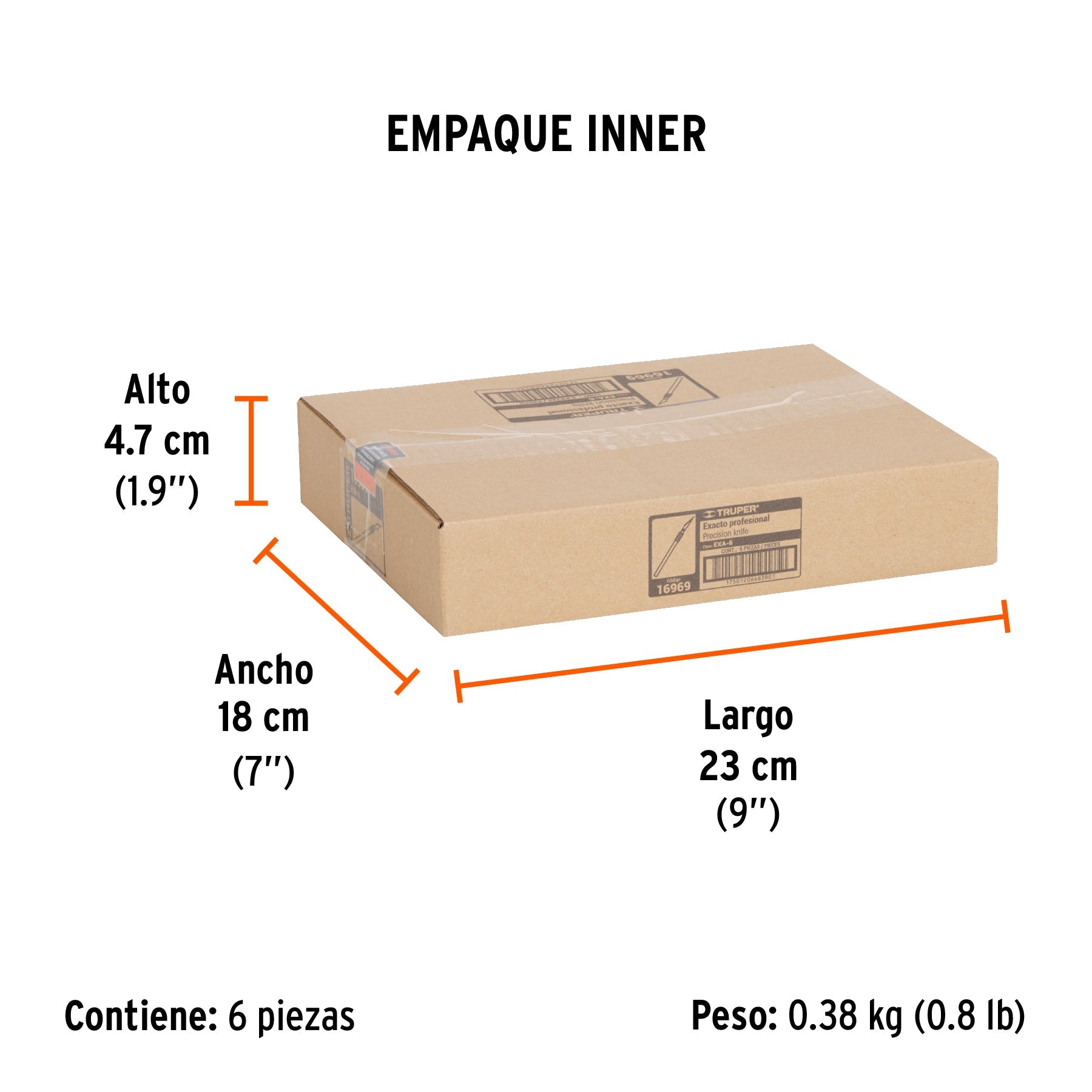 Exacto 6" profesional con 5 cuchillas de acero SK2, TRUPER - Empaque