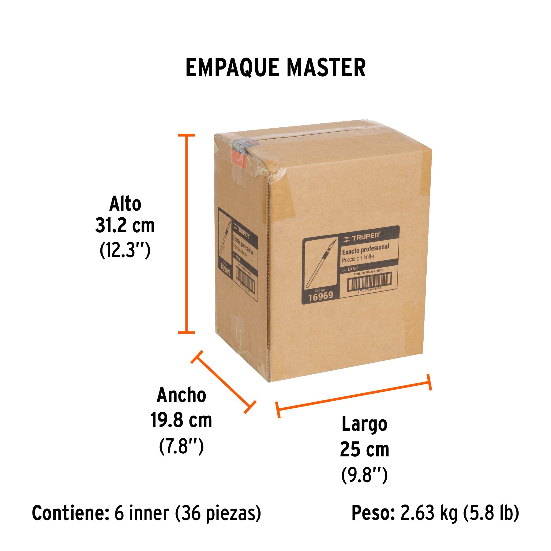 Exacto 6" profesional con 5 cuchillas de acero SK2, TRUPER - Empaque