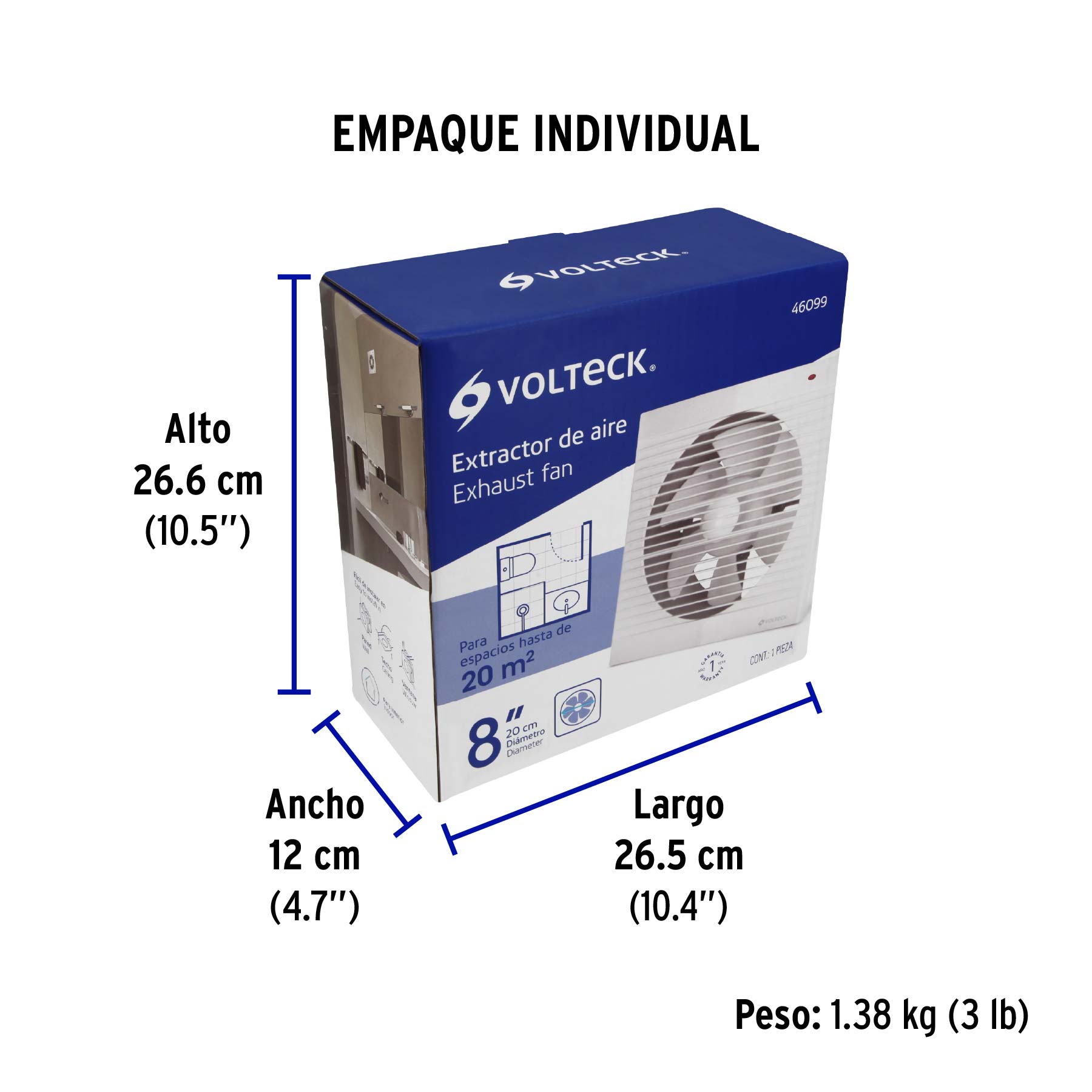 Extractor de aire de 8", blanco, VOLTECK - Empaque