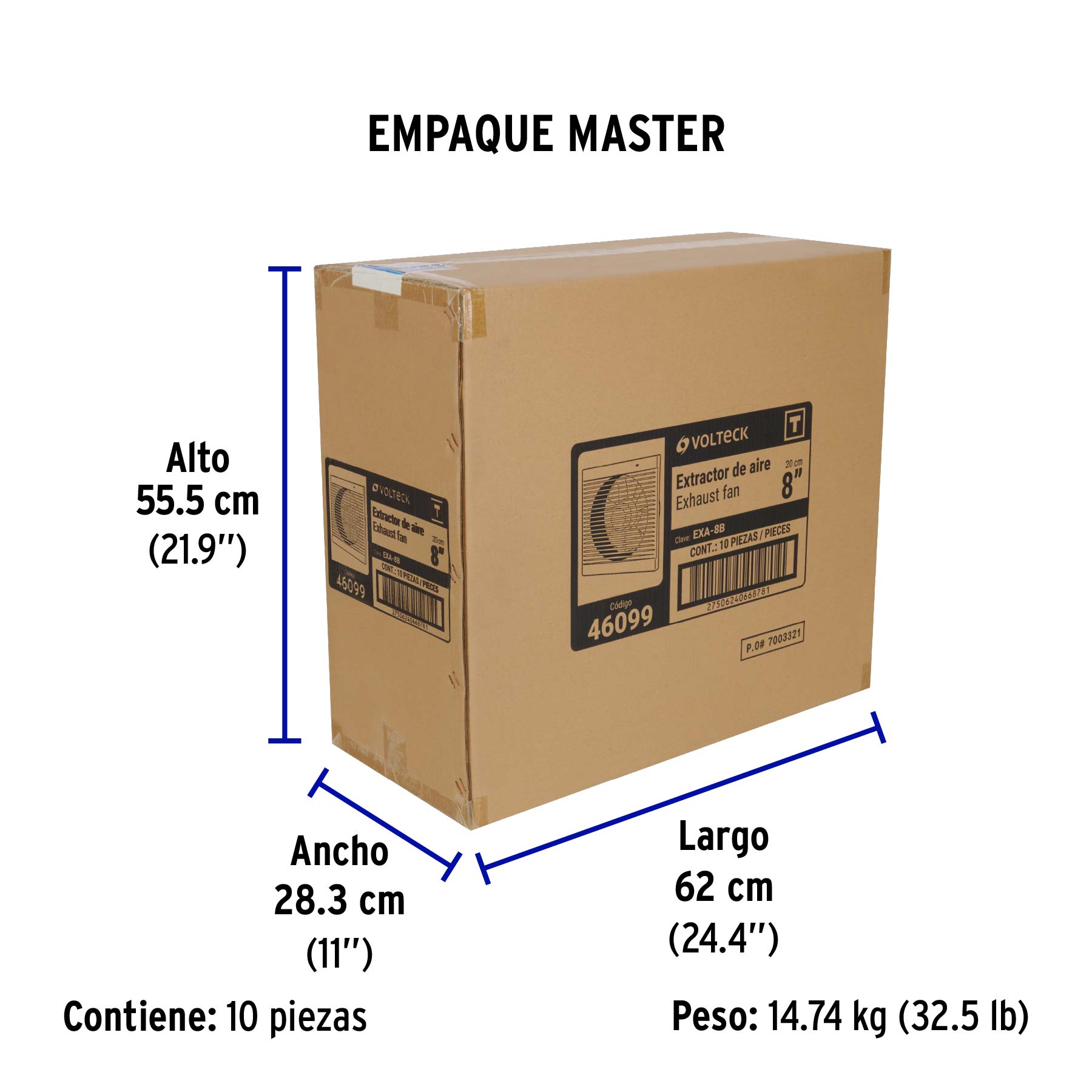 Extractor de aire de 8", blanco, VOLTECK - Empaque