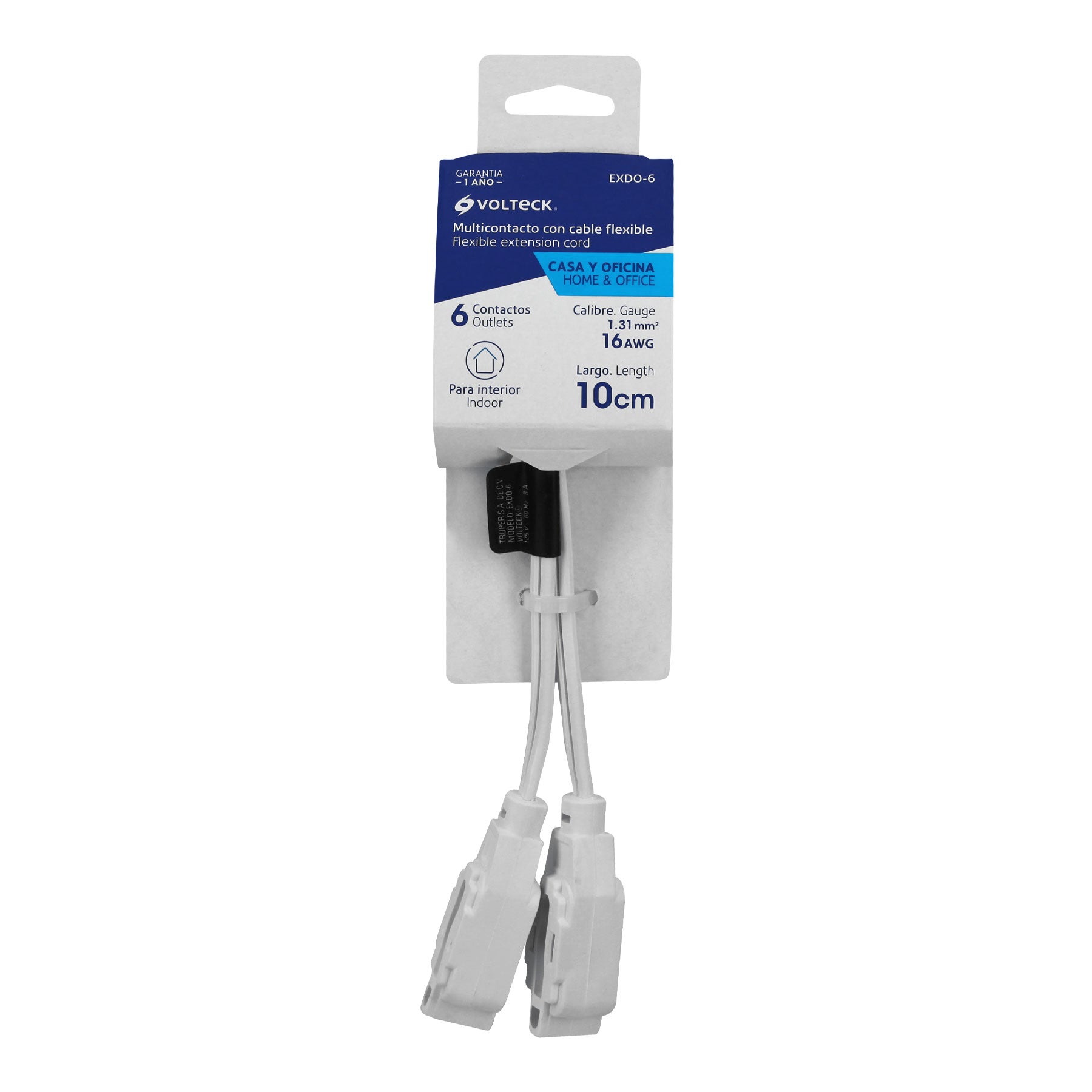 Mini extensión eléctrica doméstica dual 10 cm, blanca