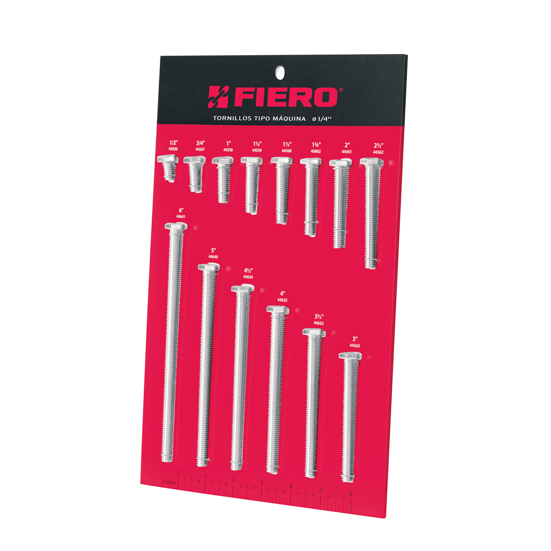Exhibidor FIERO con tornillos tipo máquina, 1/4"