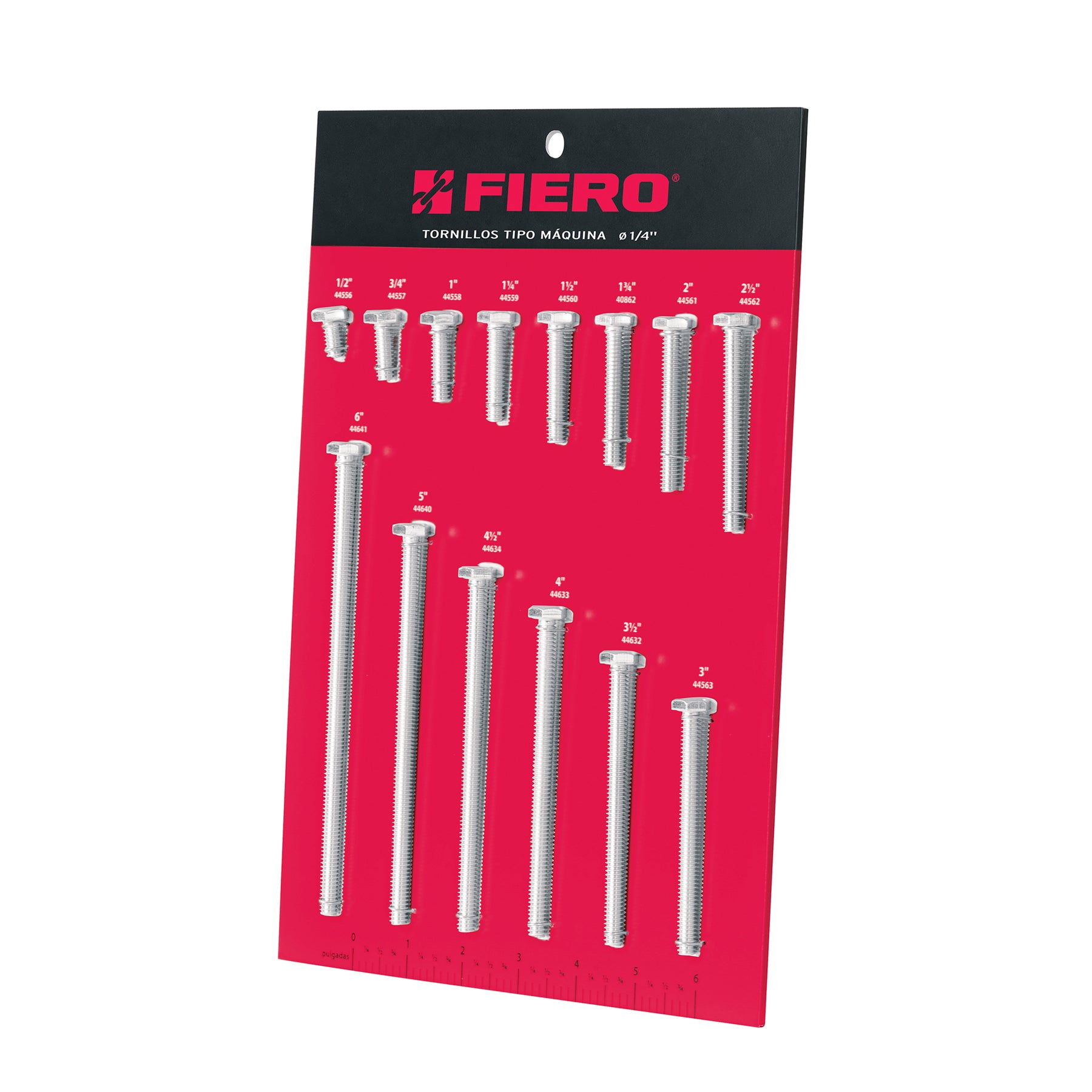 Exhibidor FIERO con tornillos tipo máquina, 1/4"