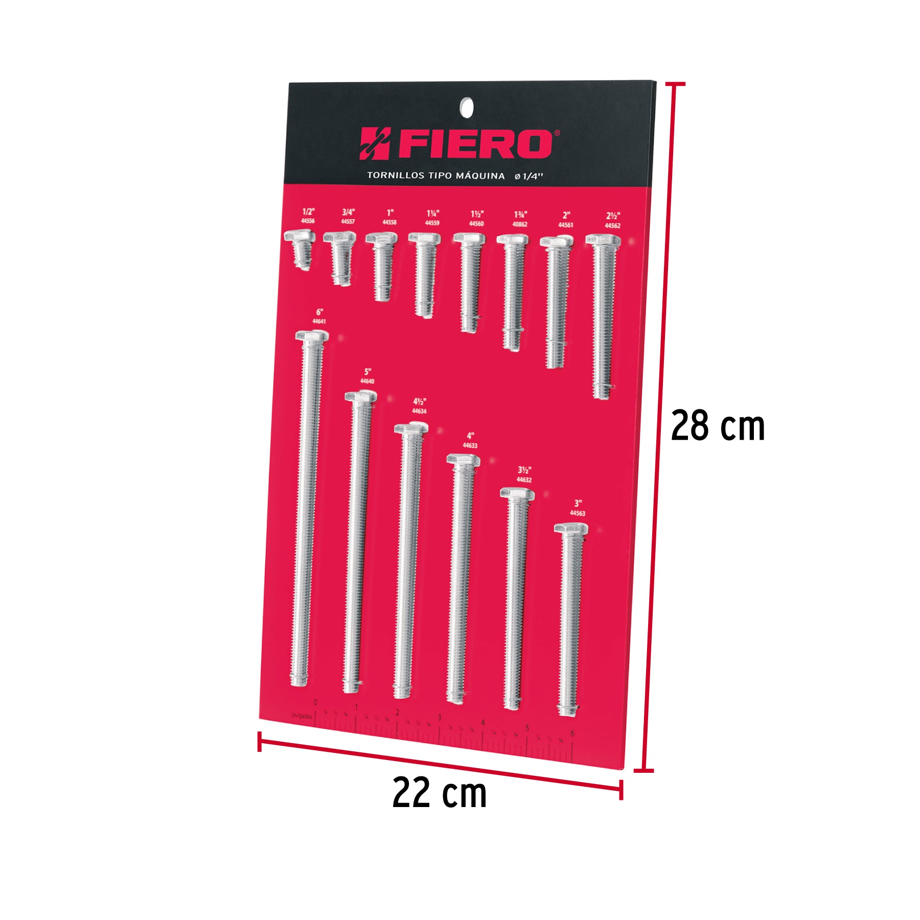 Exhibidor FIERO con tornillos tipo máquina, 1/4"