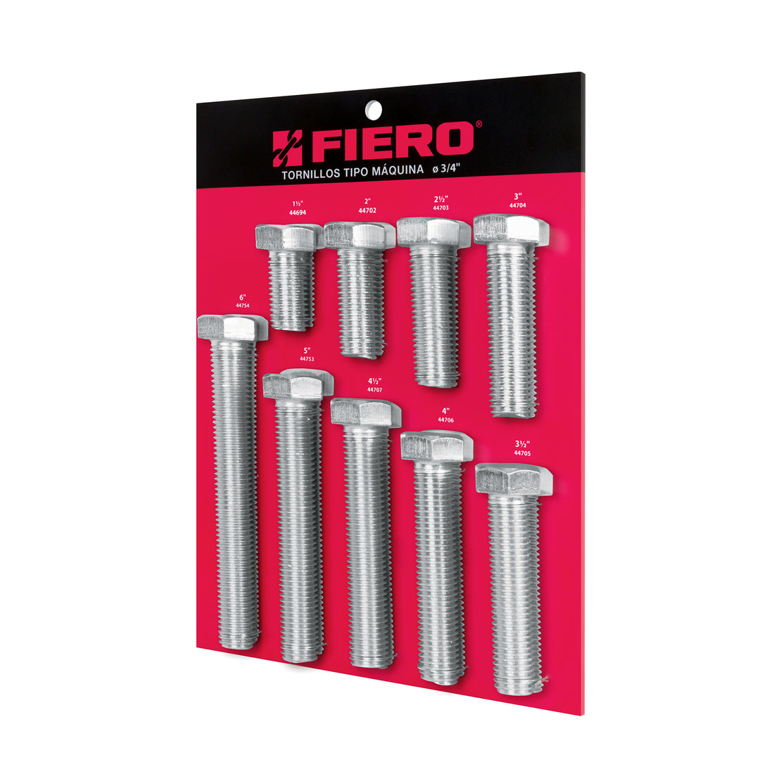 Exhibidor FIERO con tornillos tipo máquina, 3/4"