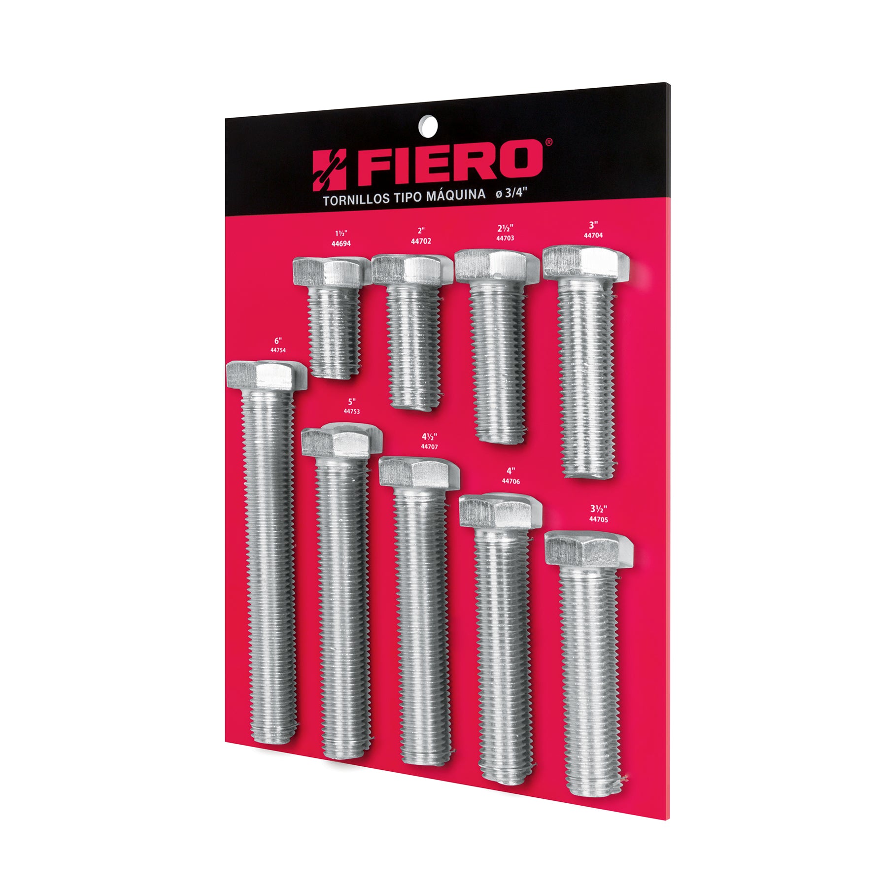 Exhibidor FIERO con tornillos tipo máquina, 3/4"