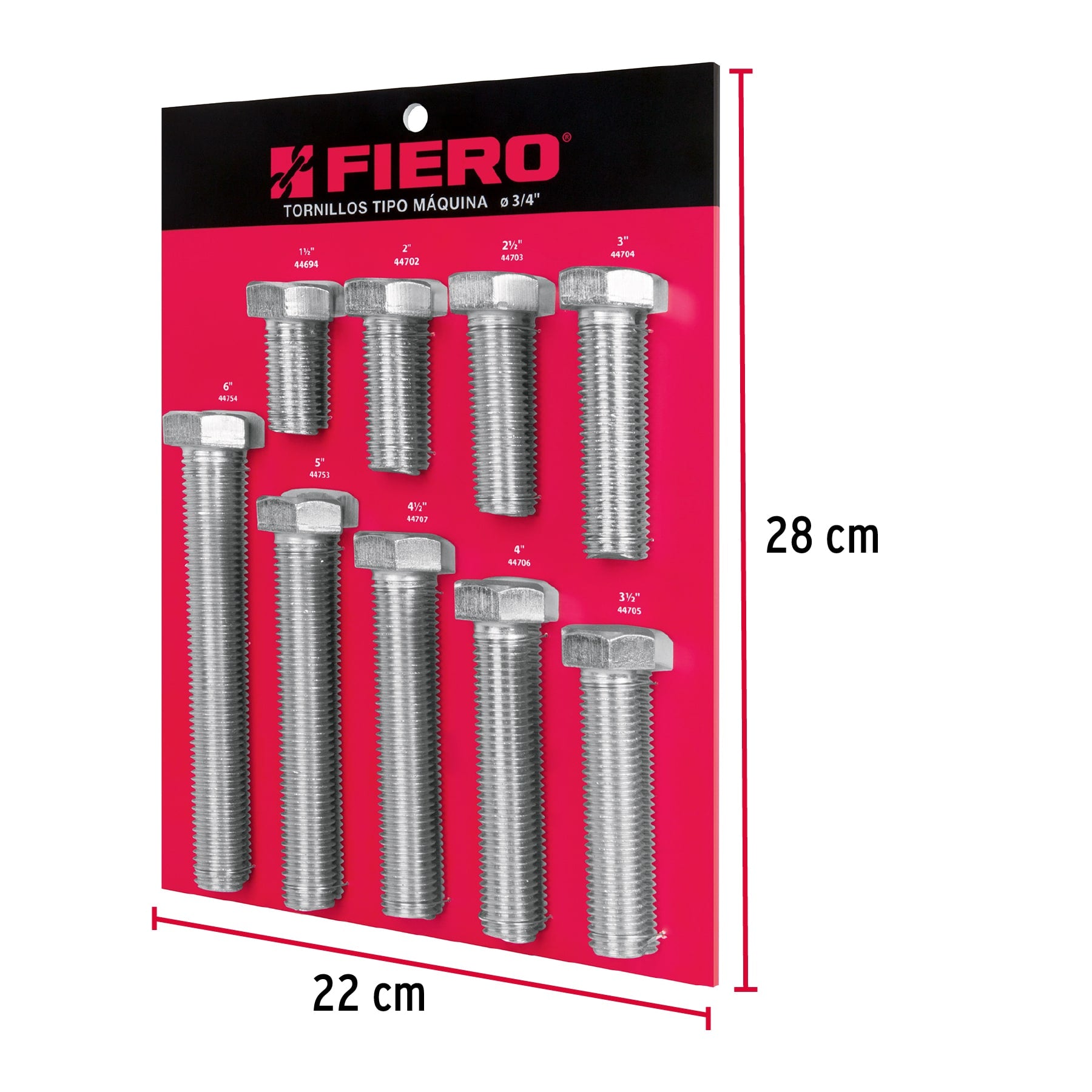 Exhibidor FIERO con tornillos tipo máquina, 3/4"