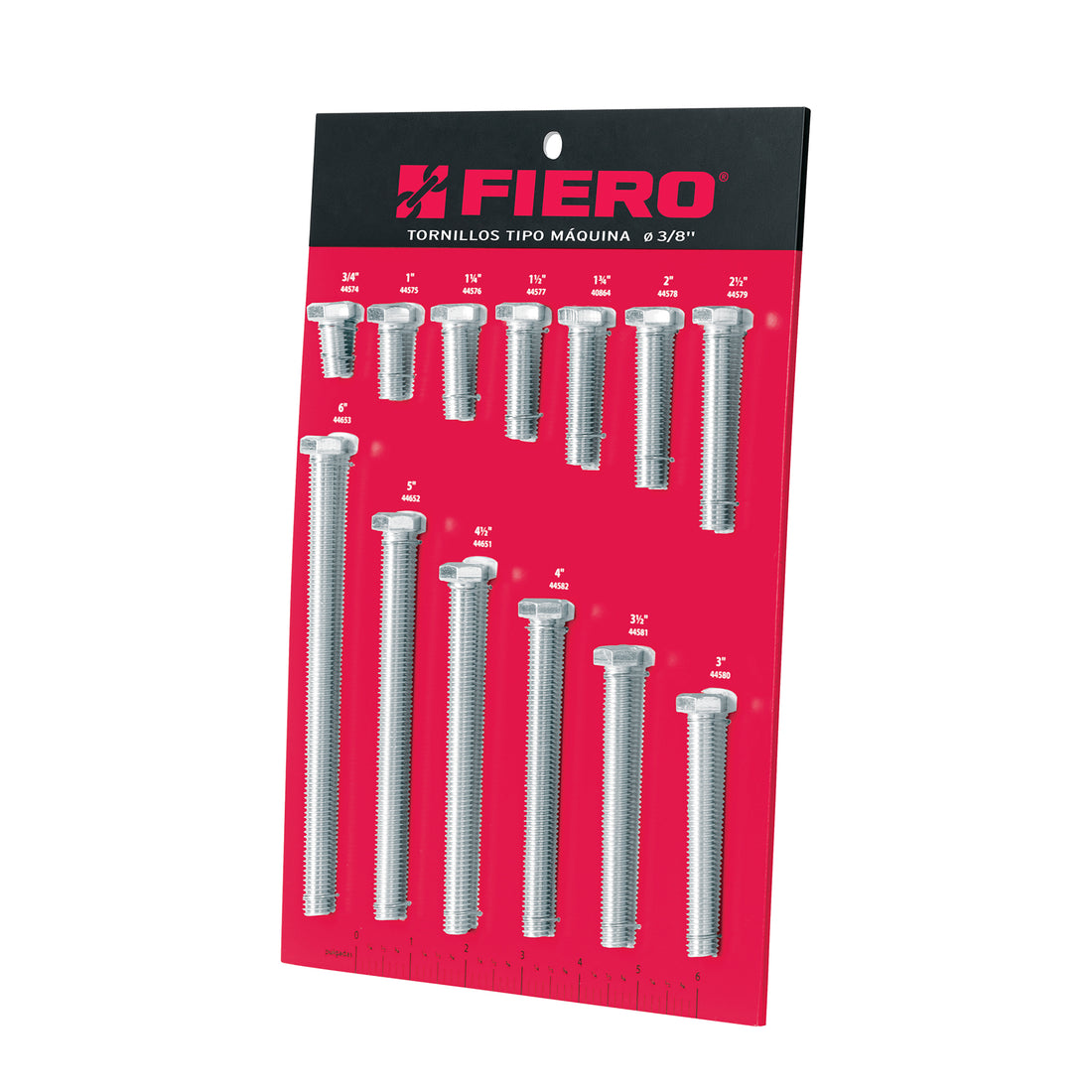 Exhibidor FIERO con tornillos tipo máquina, 3/8"