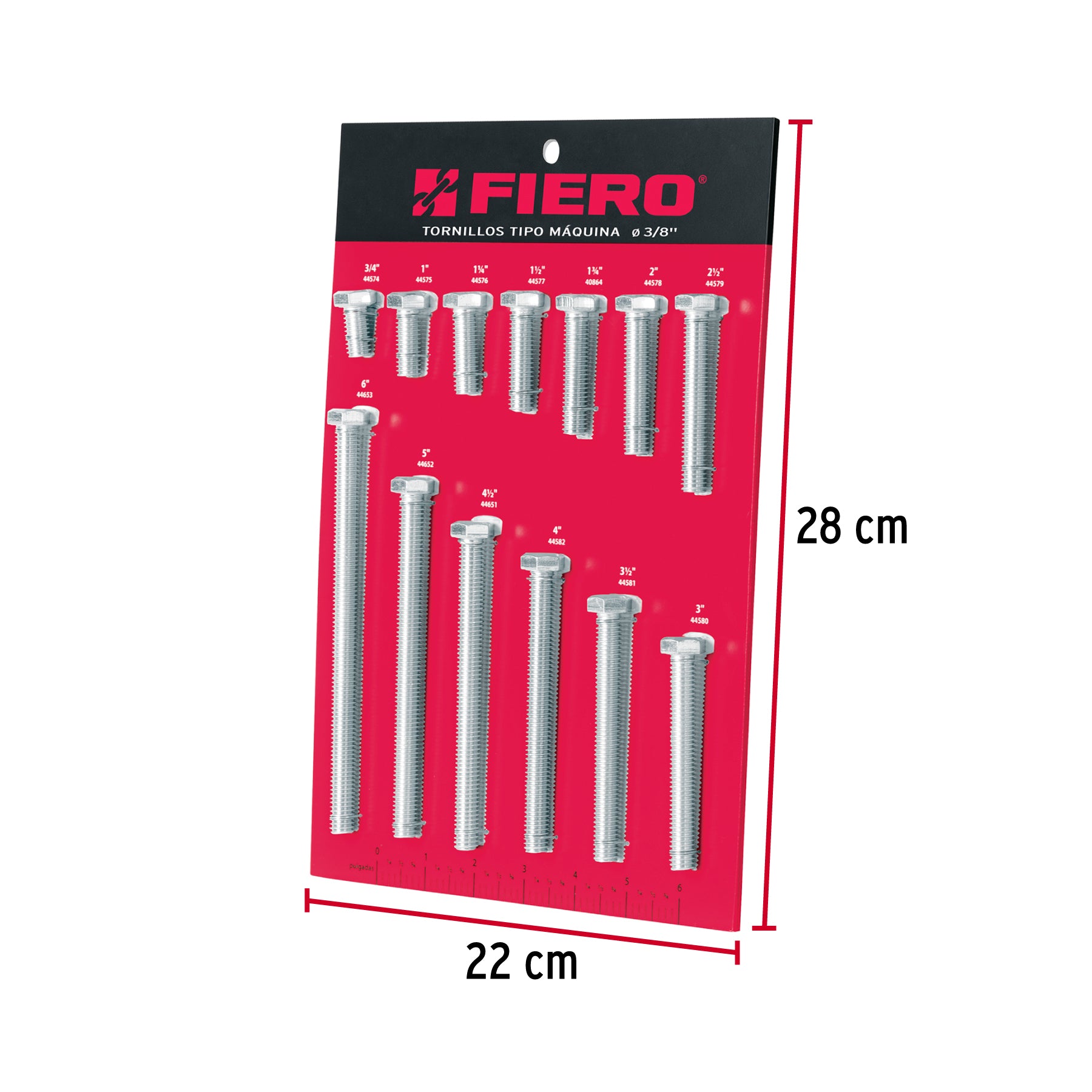 Exhibidor FIERO con tornillos tipo máquina, 3/8"