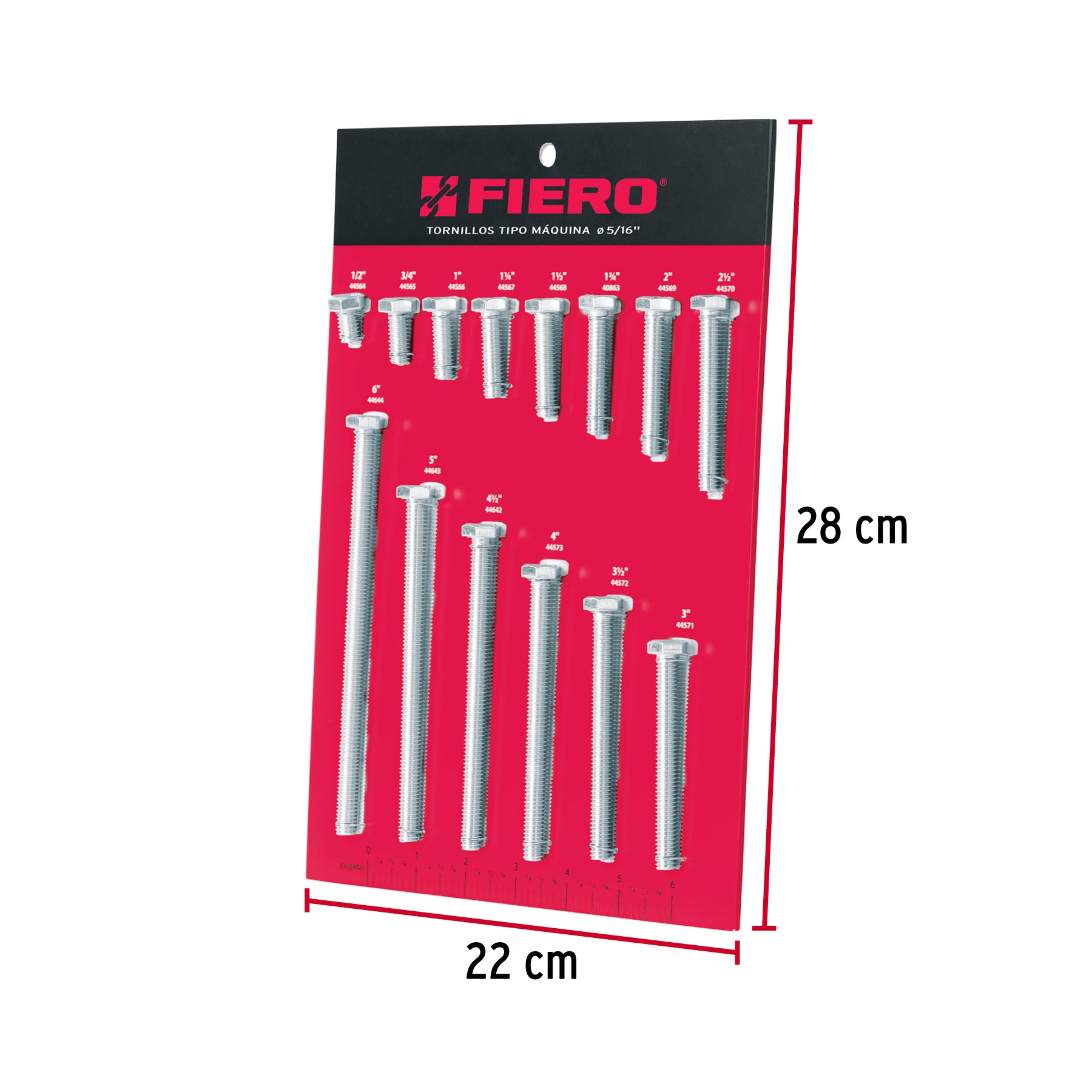 Exhibidor FIERO con tornillos tipo máquina, 5/16"