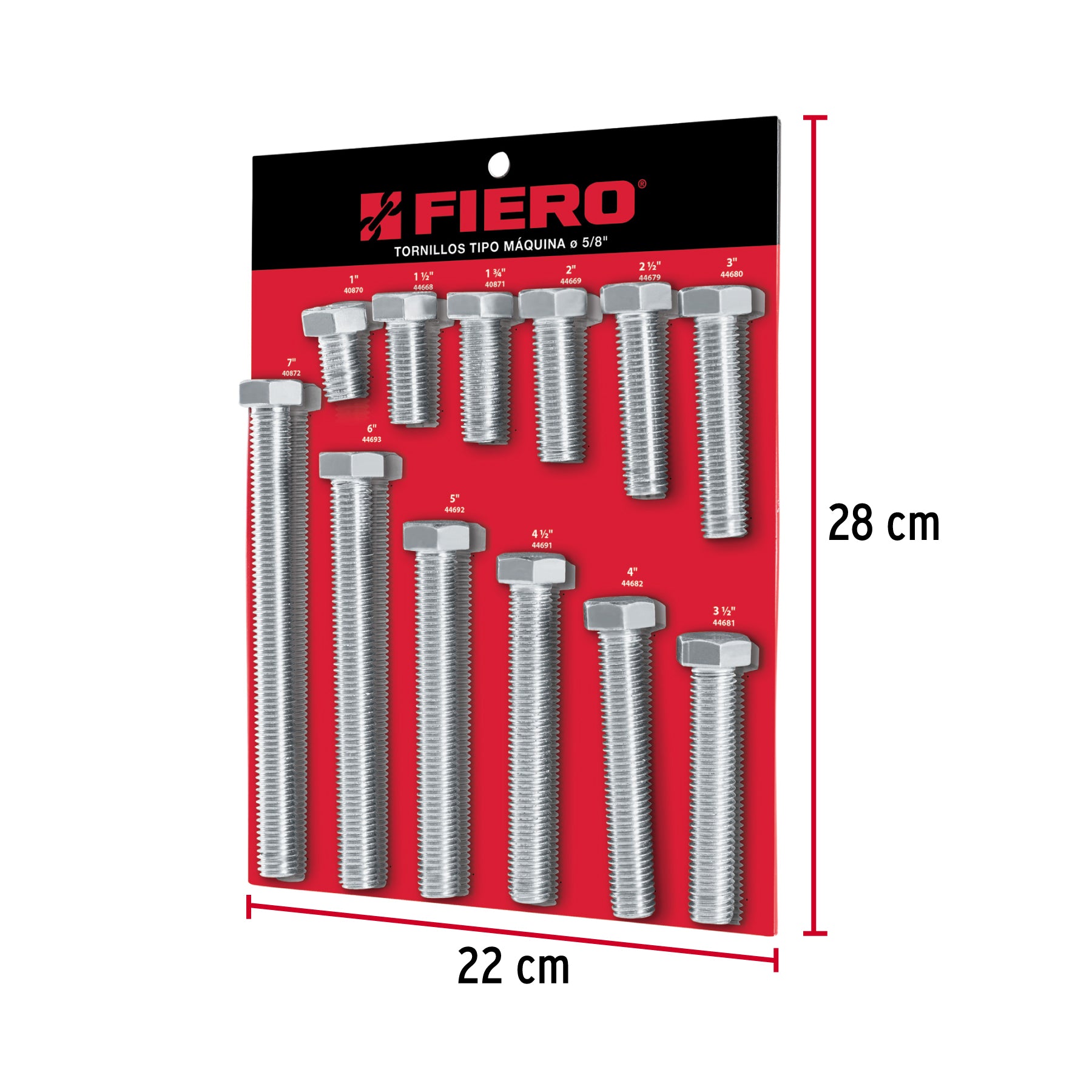 Exhibidor FIERO con tornillos tipo máquina, 5/8"