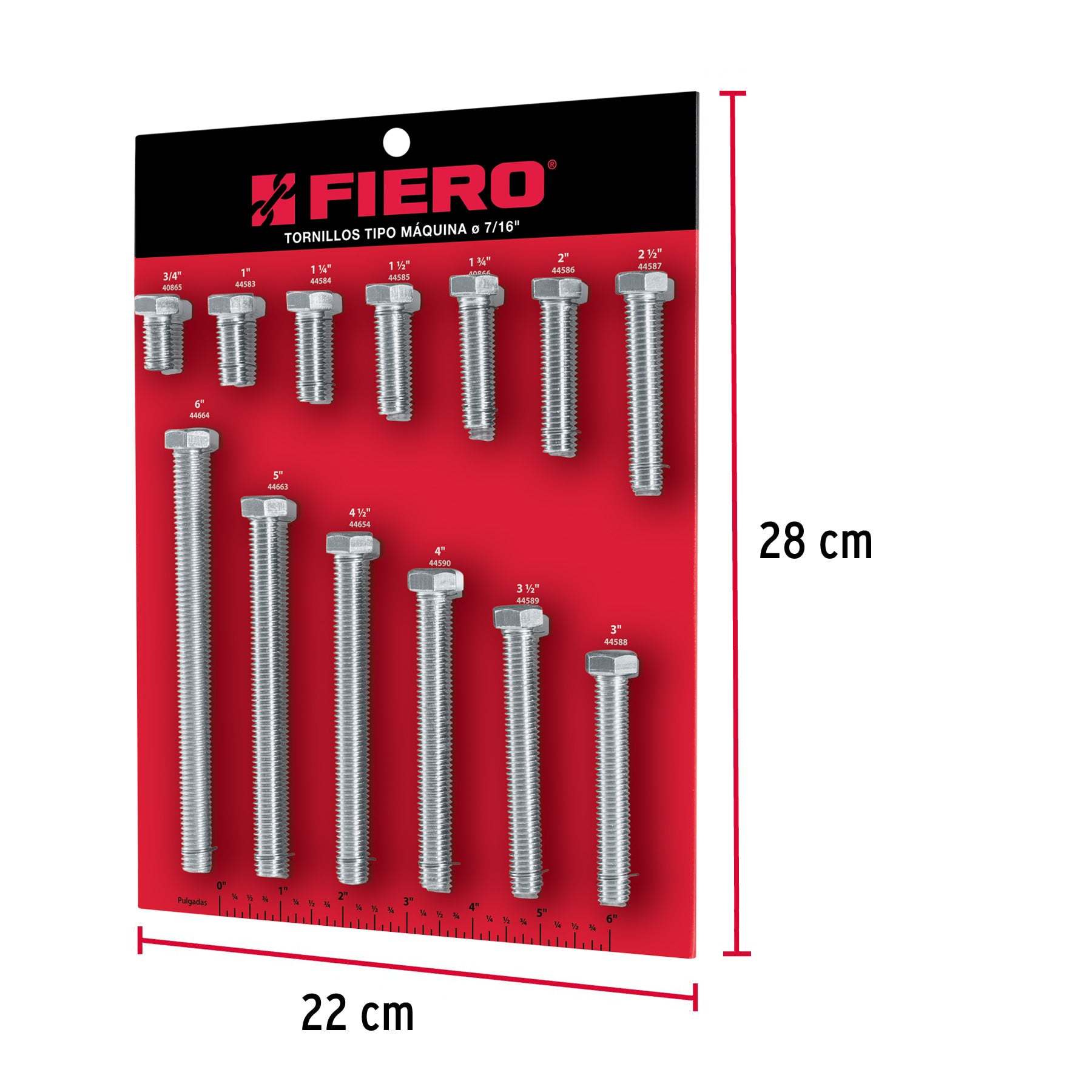 Exhibidor FIERO con tornillos tipo máquina, 7/16"