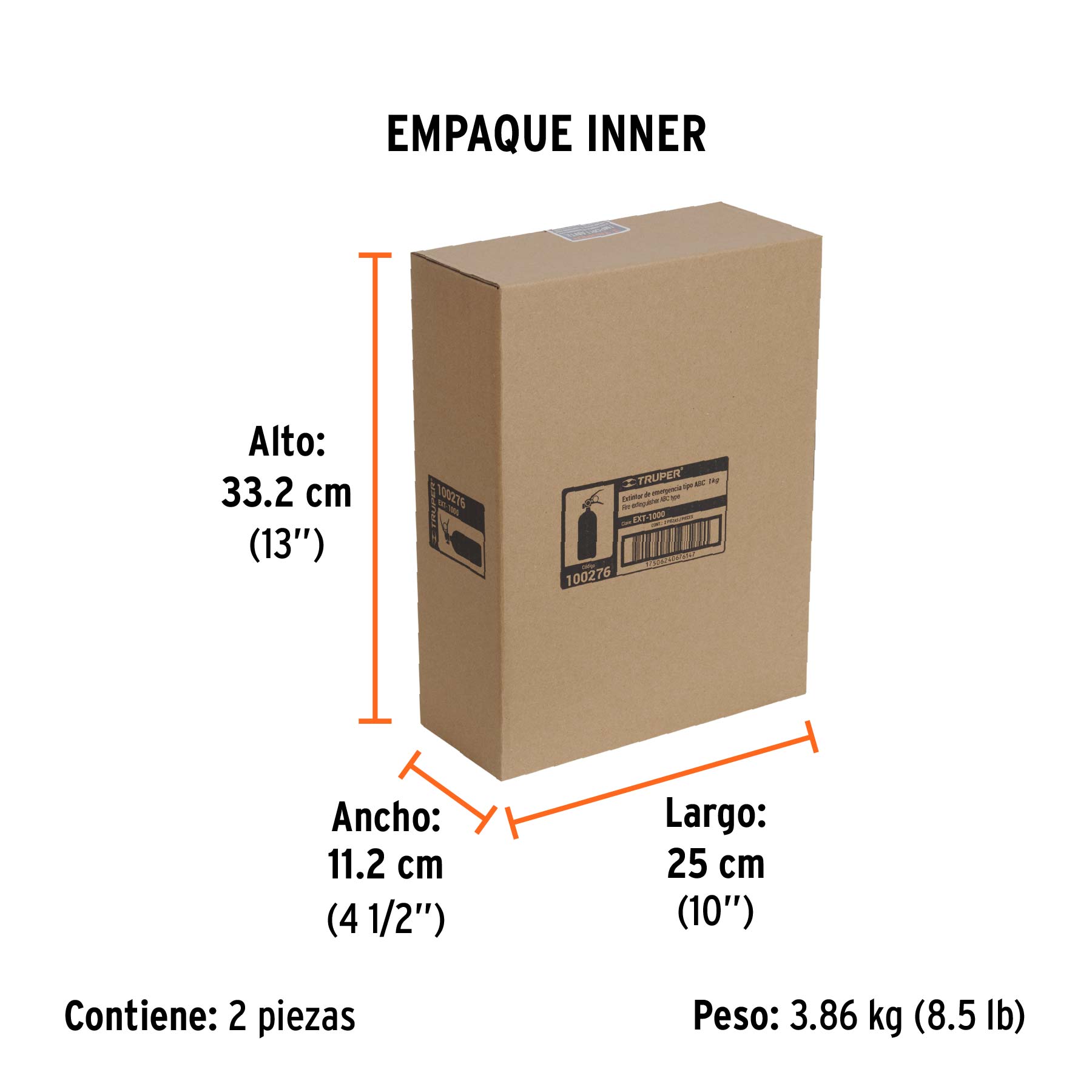 Extintor portátil recargable 1 kg, polvo tipo ABC, TRUPER - Empaque