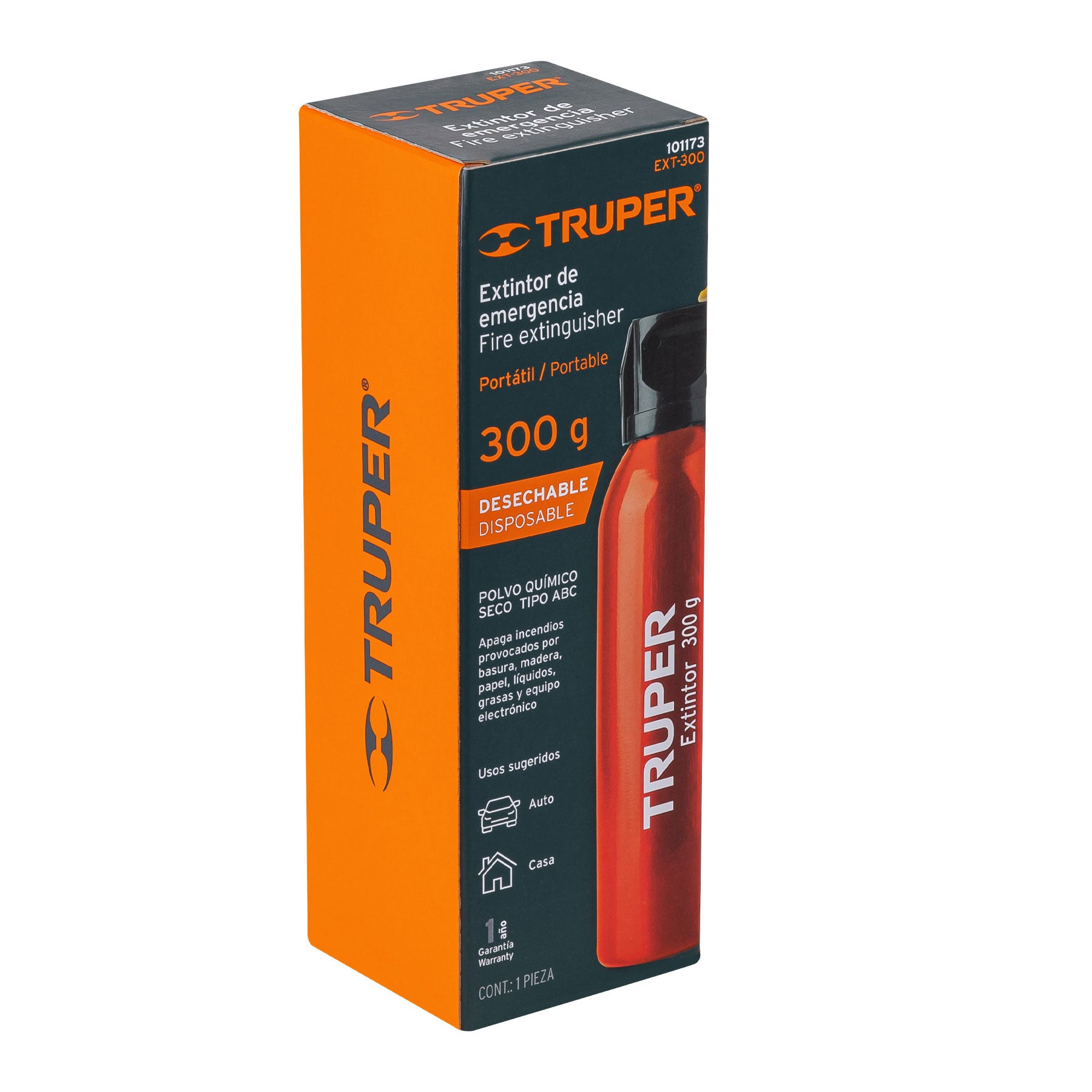 Extintor portátil desechable 300 g, polvo tipo ABC, TRUPER
