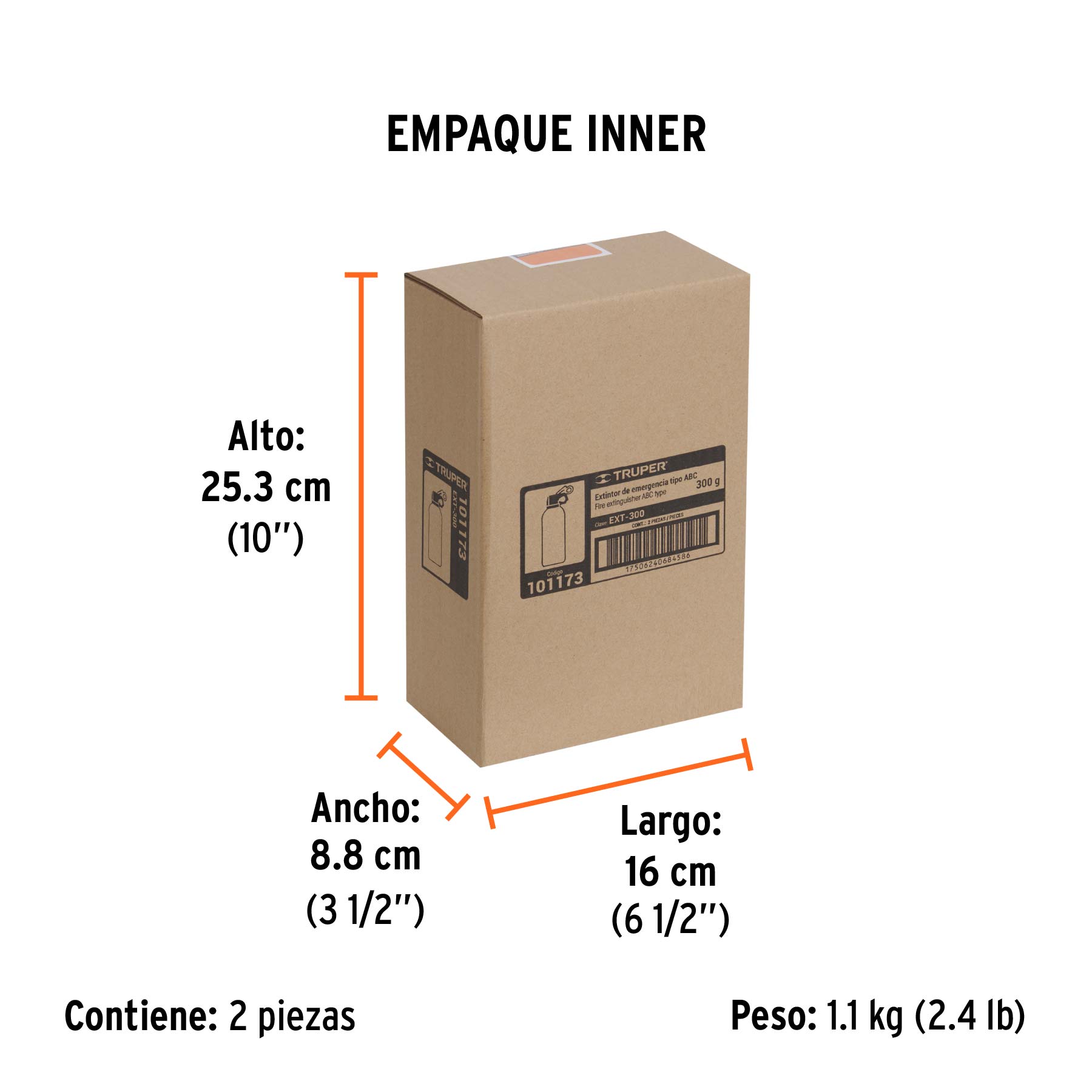 Extintor portátil desechable 300 g, polvo tipo ABC, TRUPER - Empaque