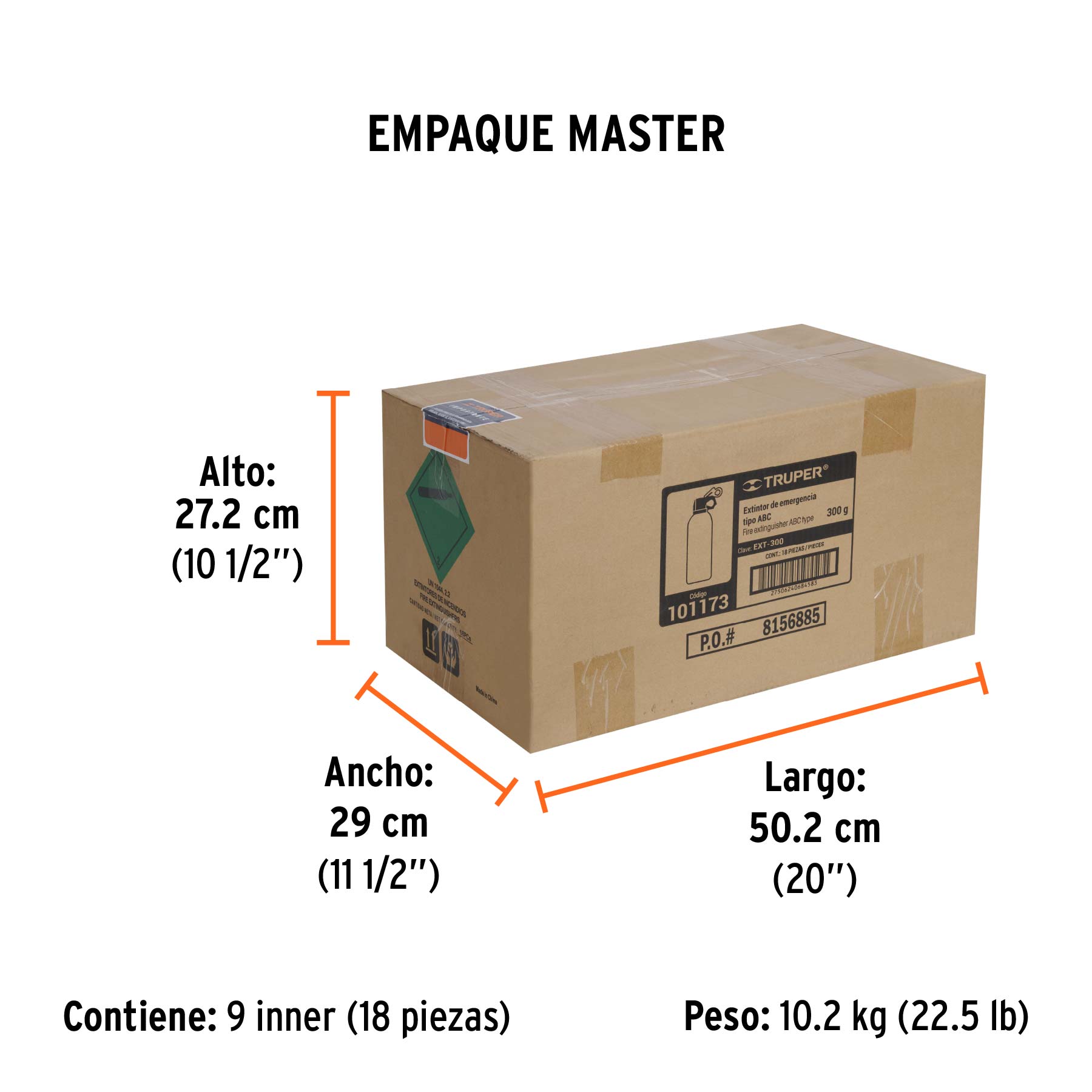 Extintor portátil desechable 300 g, polvo tipo ABC, TRUPER - Empaque