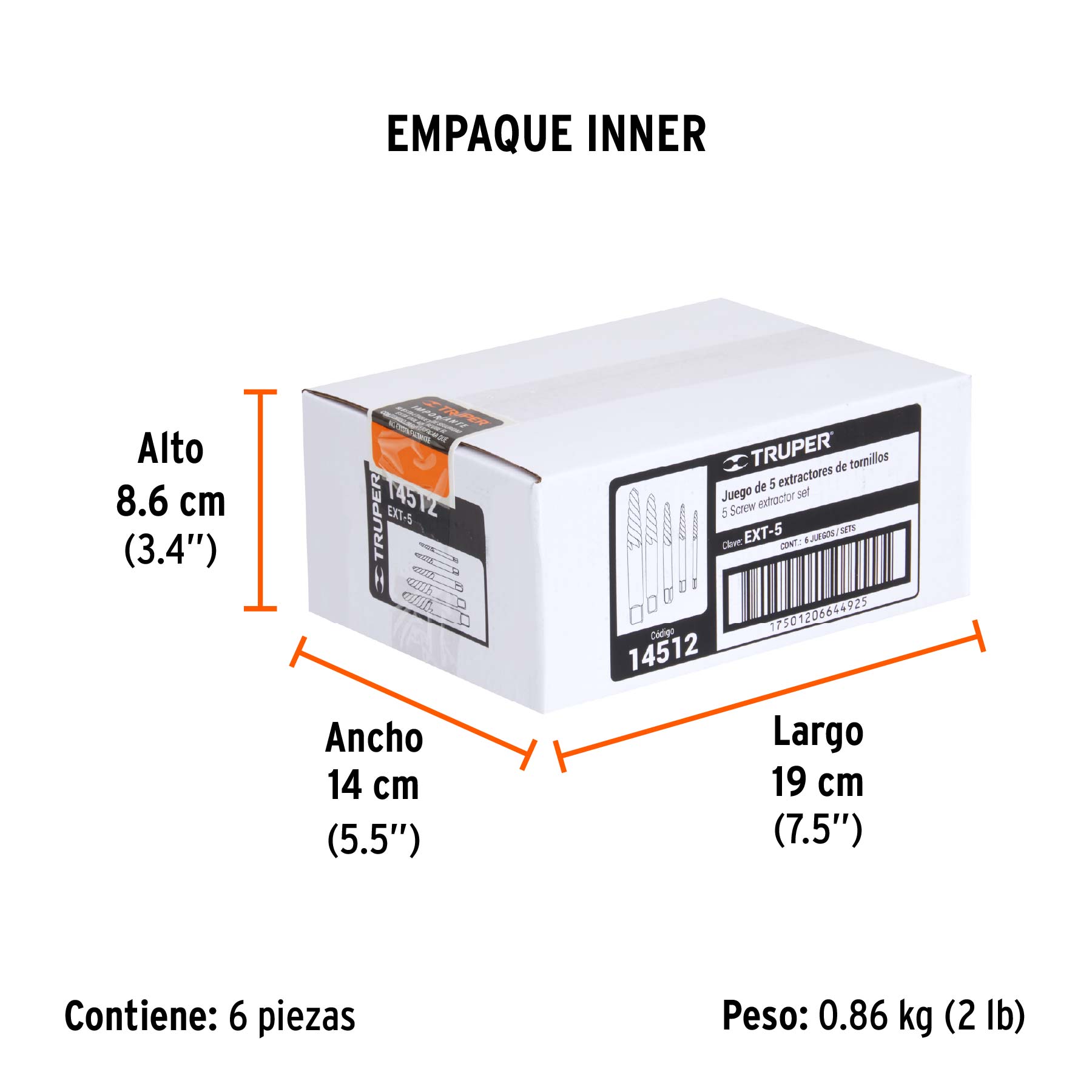 Juego con 5 extractores de tornillos, TRUPER - Empaque