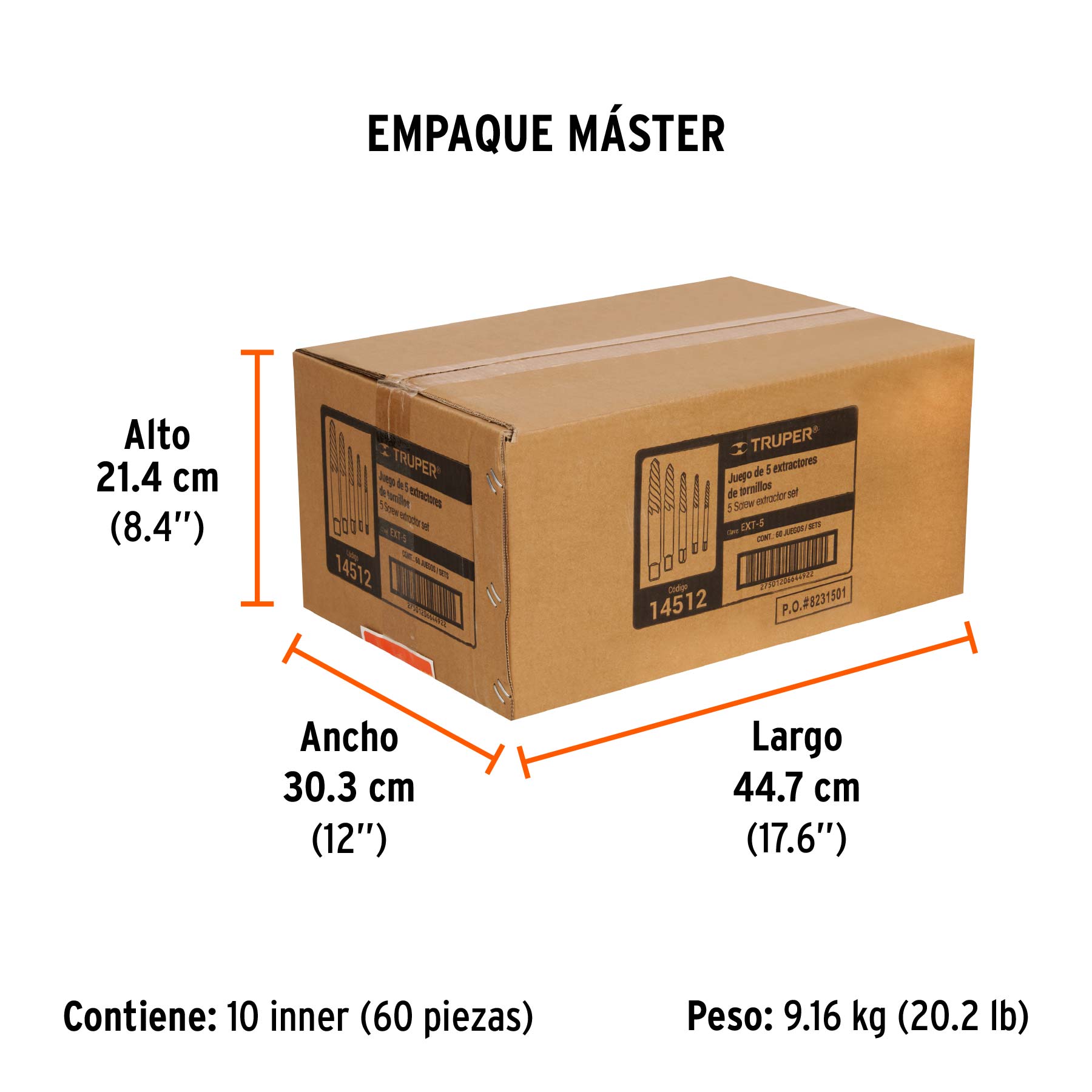 Juego con 5 extractores de tornillos, TRUPER - Empaque