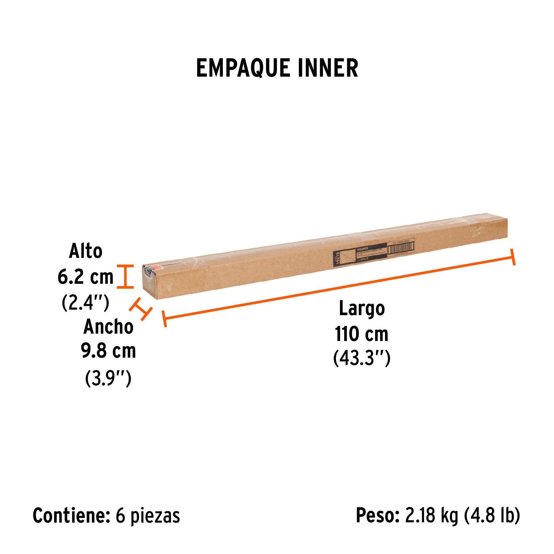 Extensión de aluminio para rodillo, 2 m, TRUPER - Empaque