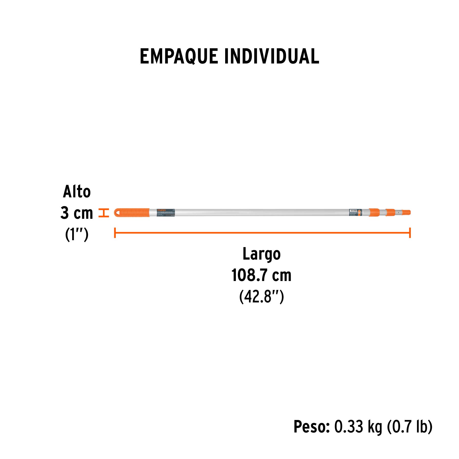 Extensión de aluminio para rodillo, 2 m, TRUPER - Empaque