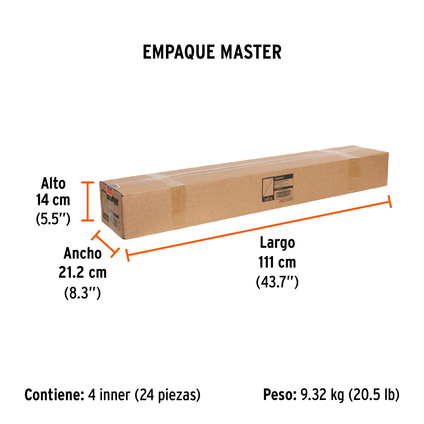 Extensión de aluminio para rodillo, 2 m, TRUPER - Empaque