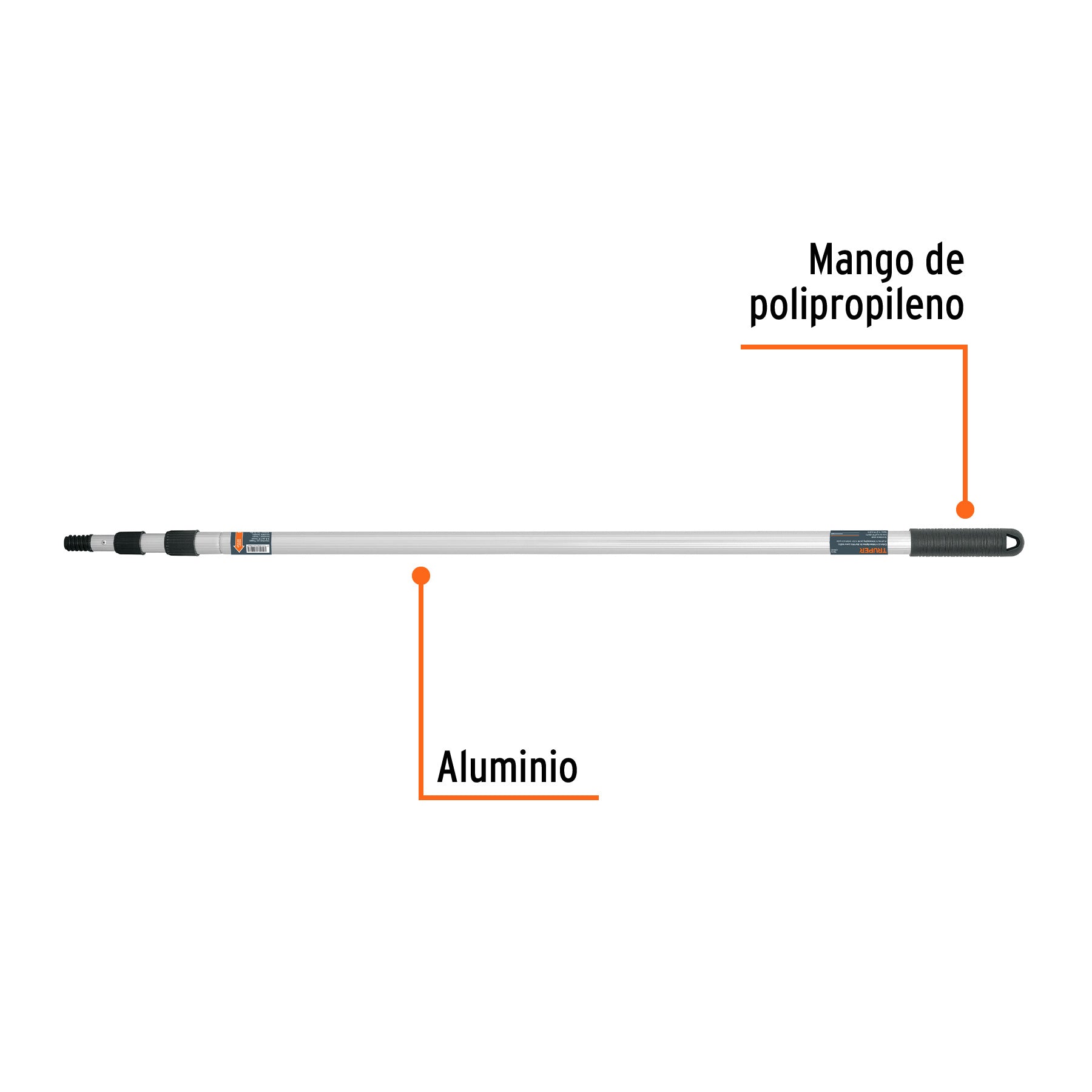 Extensión de aluminio para rodillo, 2 m, TRUPER