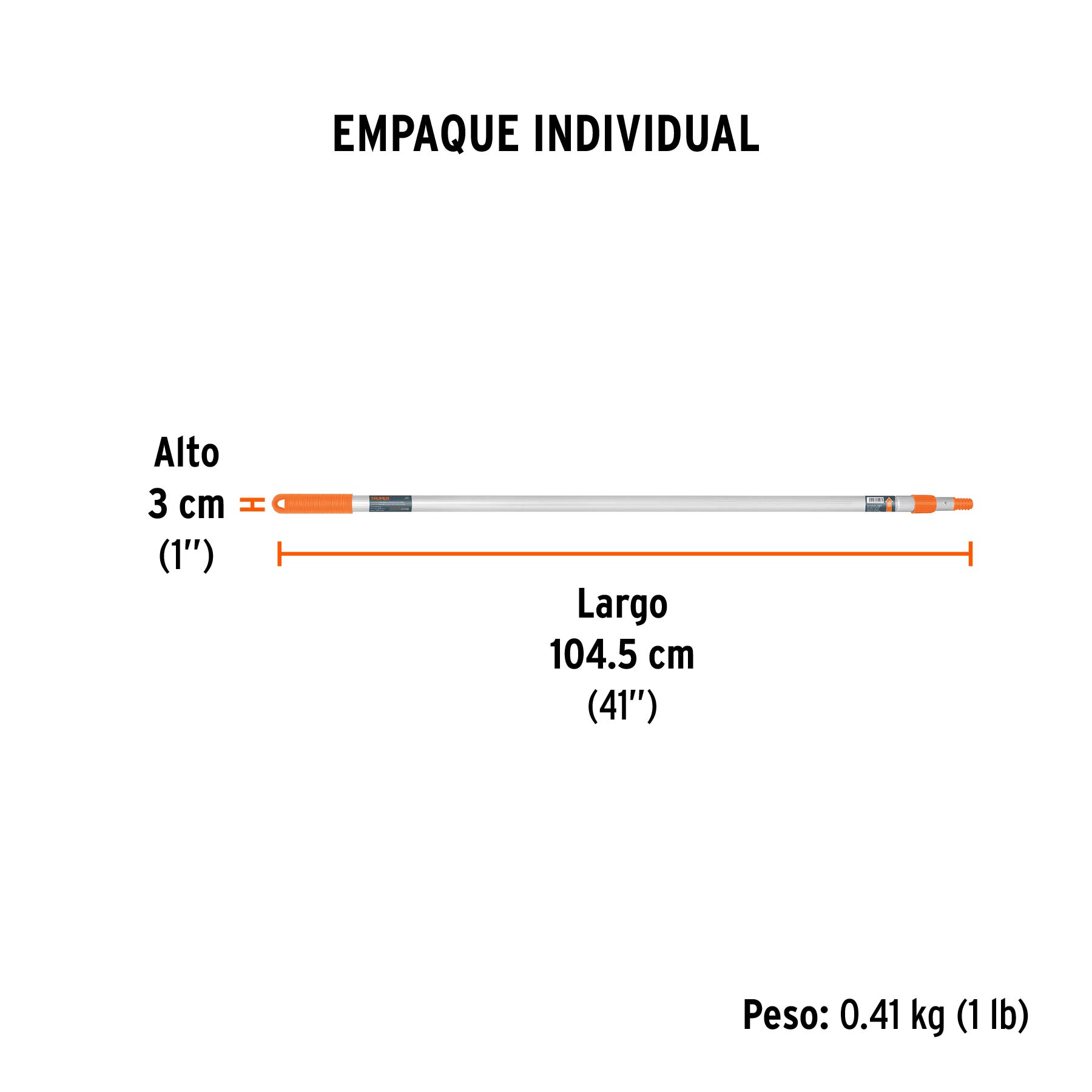 Extensión de aluminio para rodillo, 2.7 m, TRUPER - Empaque