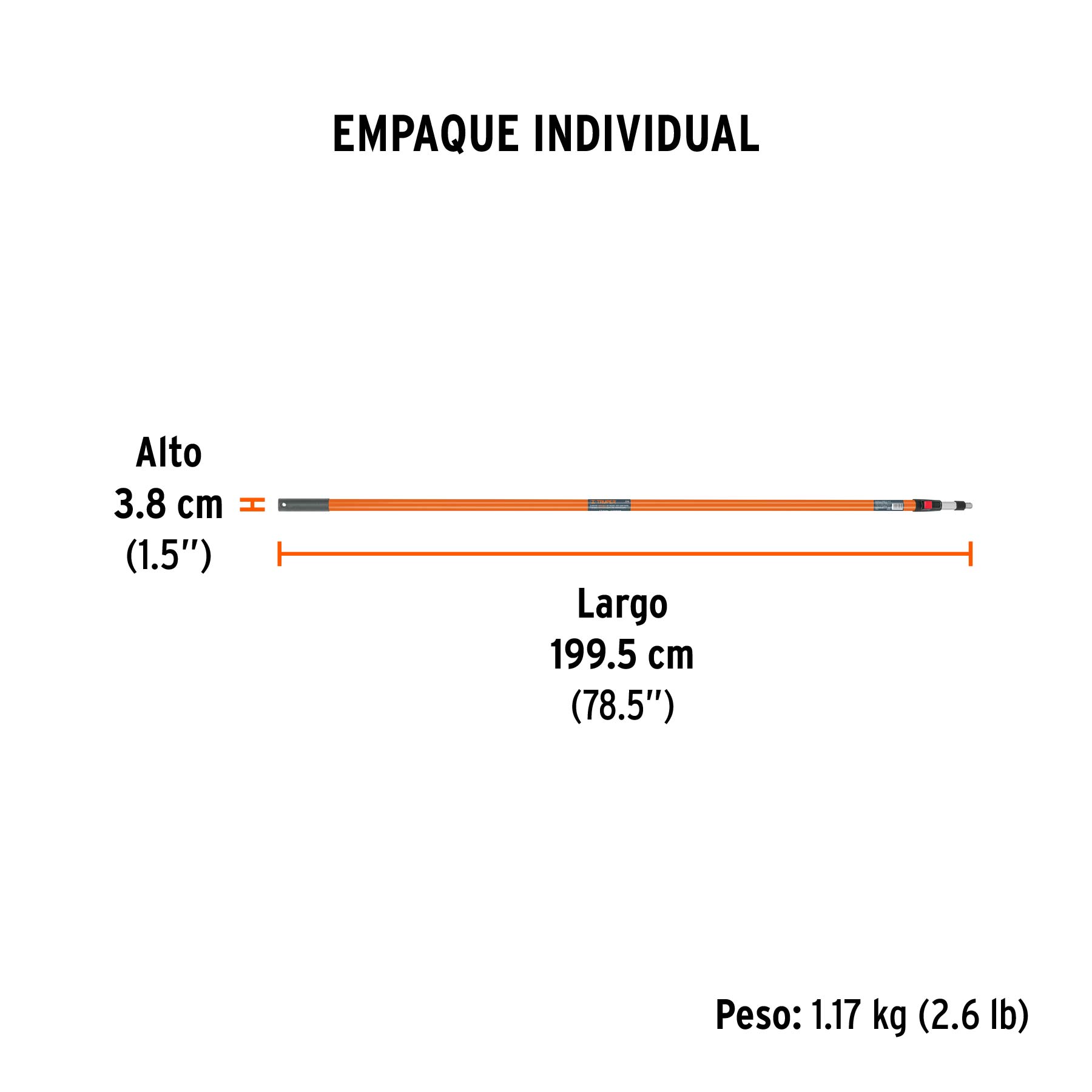 Extensión de fibra de vidrio para rodillo, 3.6 m, TRUPER - Empaque