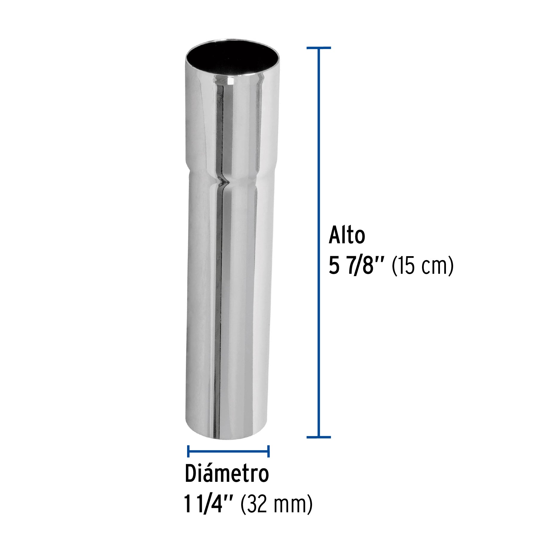 Extensión 15 cm latón cromado para contra de lavabo, 1-1/4"