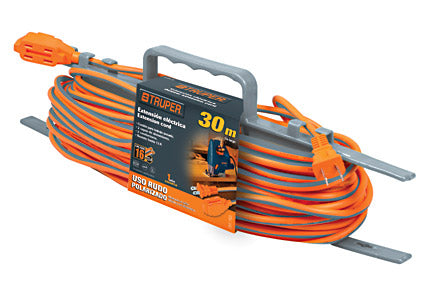 Extensión eléctrica, uso rudo, polarizada, con carrete, 30 m