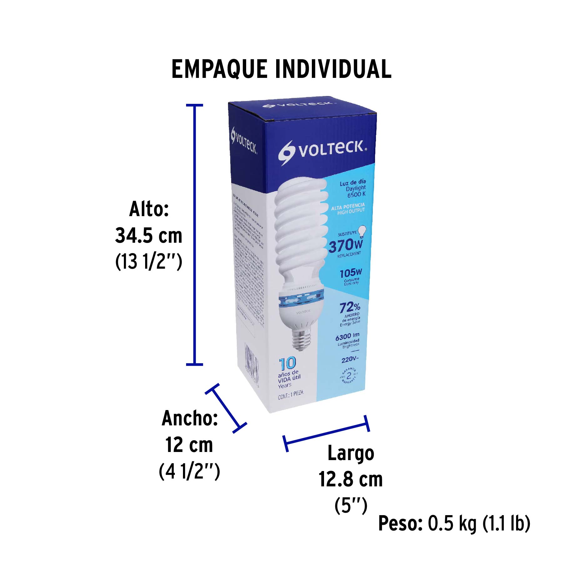 Lámpara espiral 105 W base mogul E39 220 V luz día, caja - Empaque