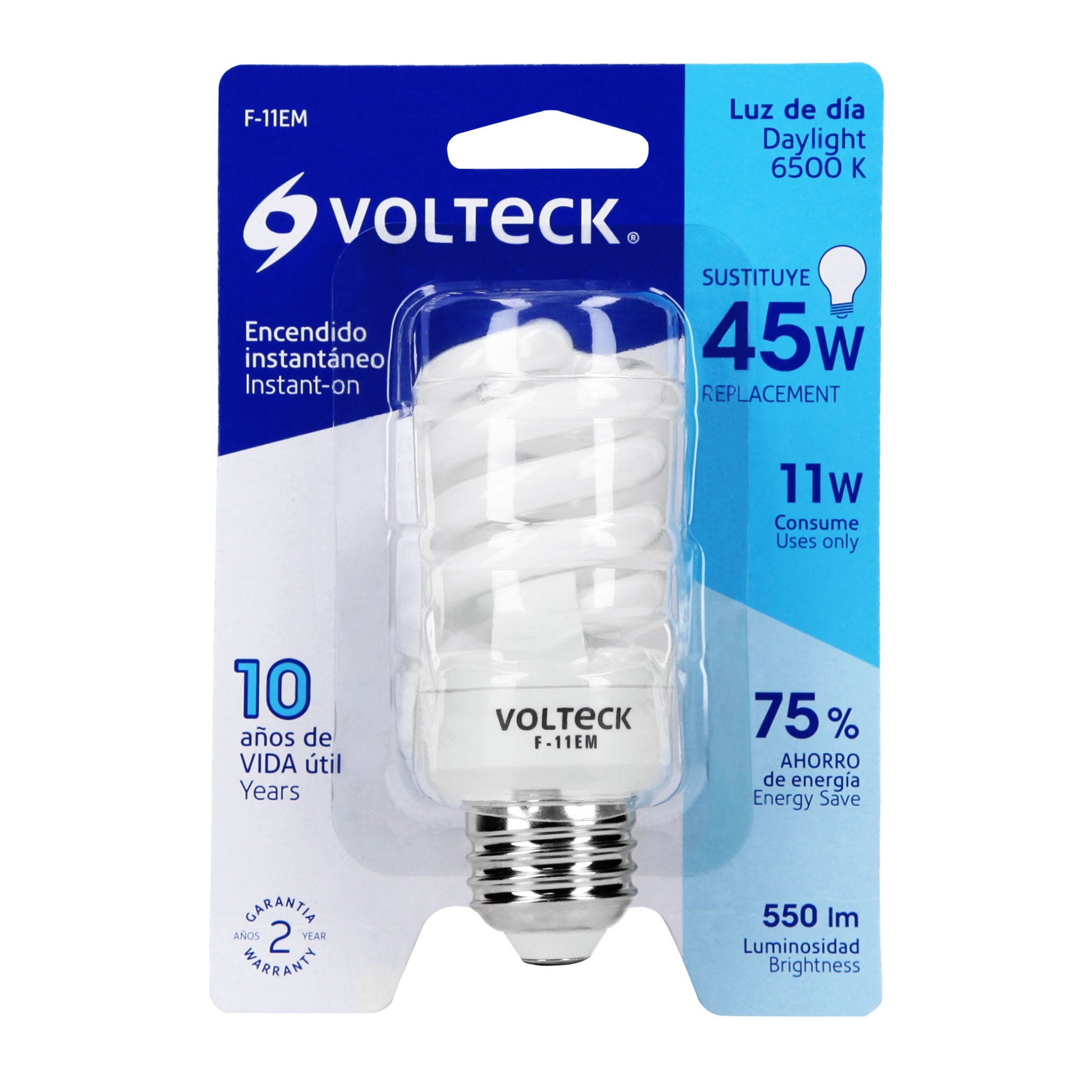 Lámpara espiral mini T2 11 W luz de día en blíster, VOLTECK