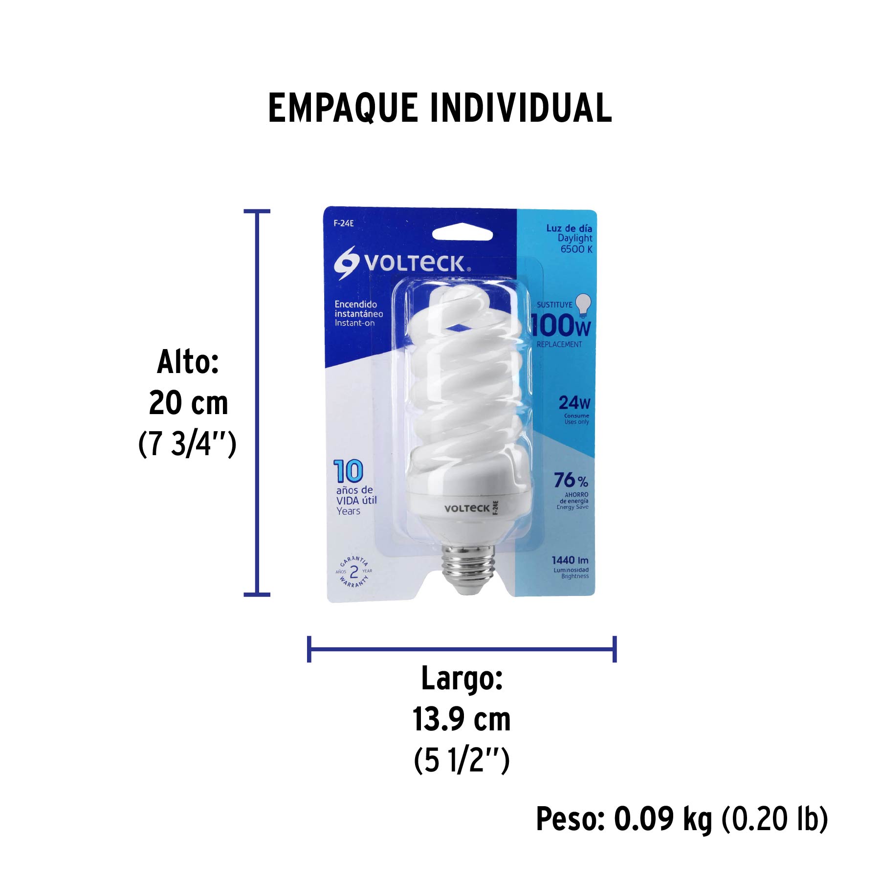 Lámpara espiral T4 24 W luz de día en blíster, VOLTECK - Empaque