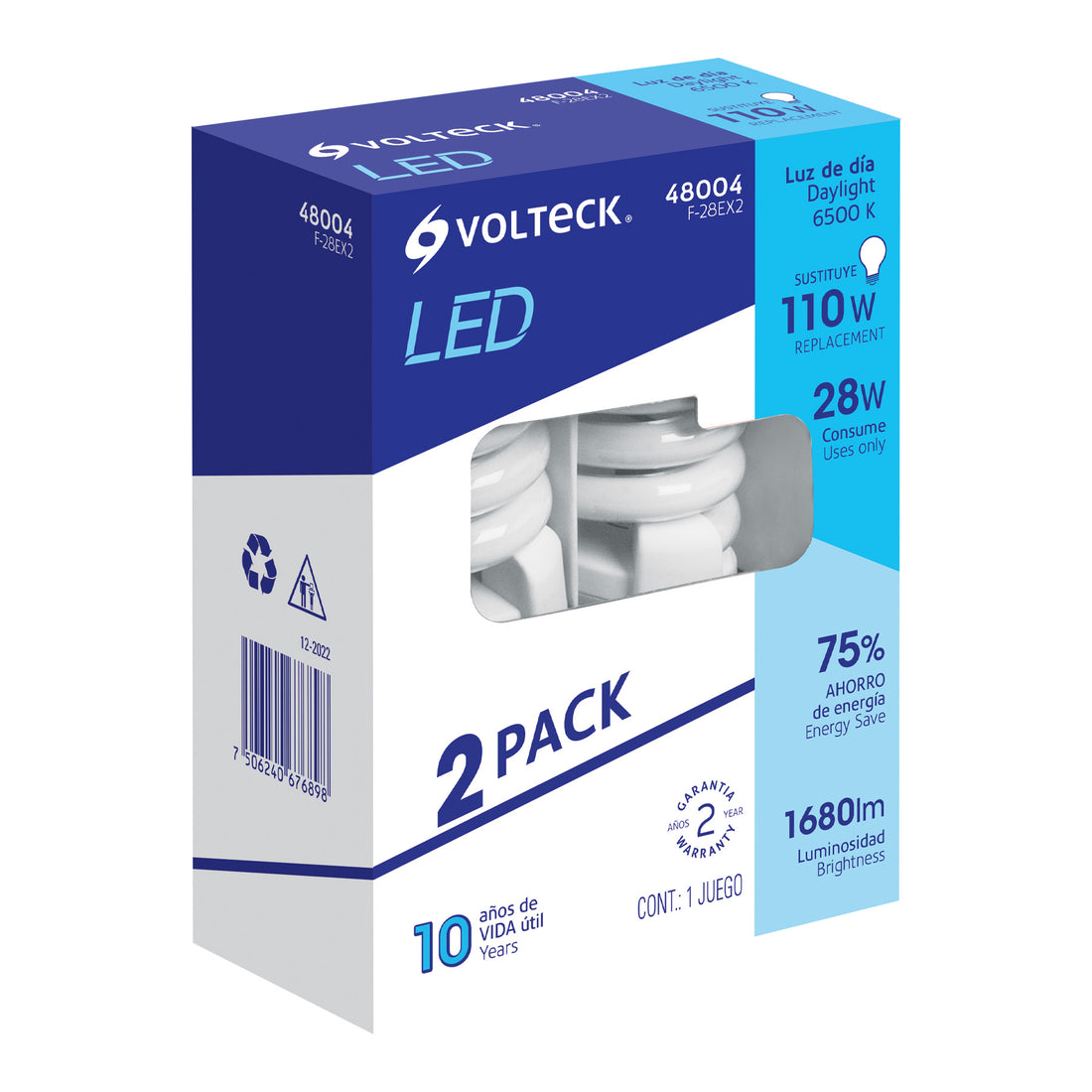 Pack 2 lámparas espiral T4 28 W luz de día, blíster, VOLTECK