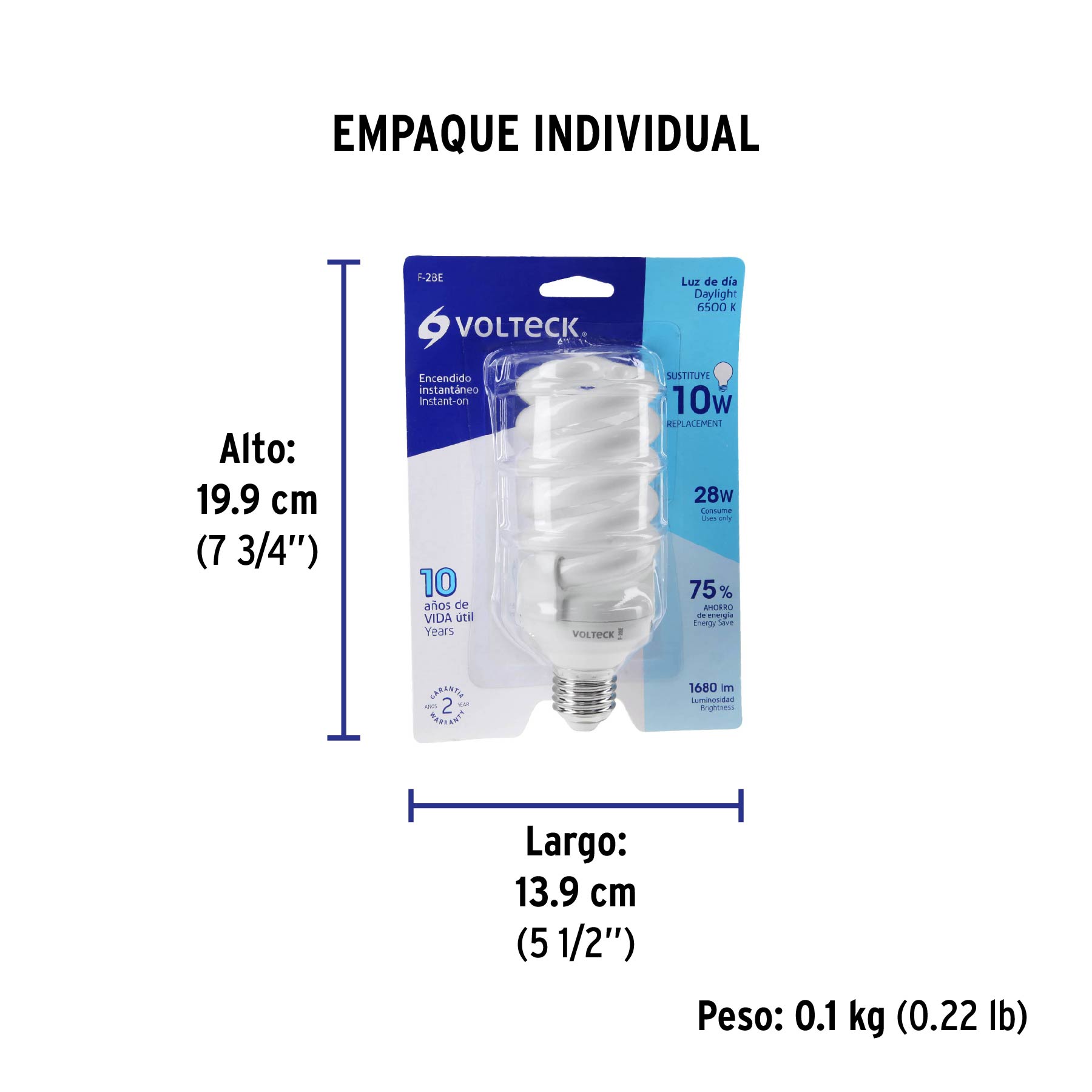 Lámpara espiral T4 28 W luz de día en blíster, VOLTECK - Empaque
