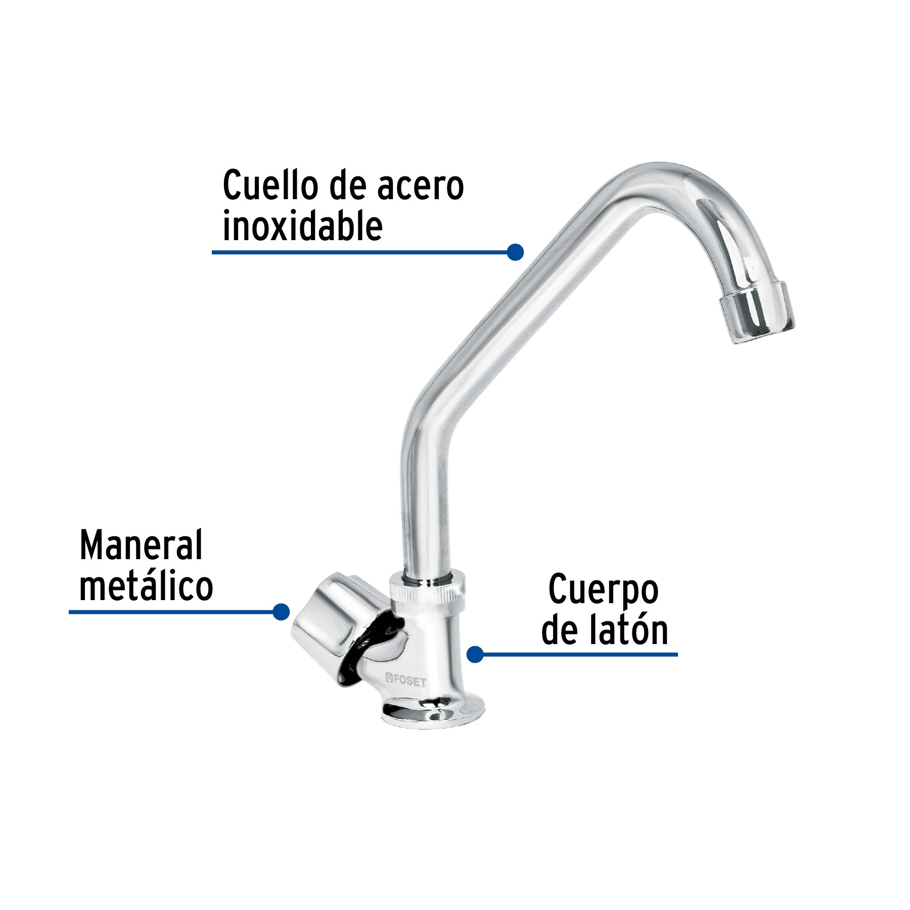 Llave individual fregadero, cuello corto, hexagonal, BASIC