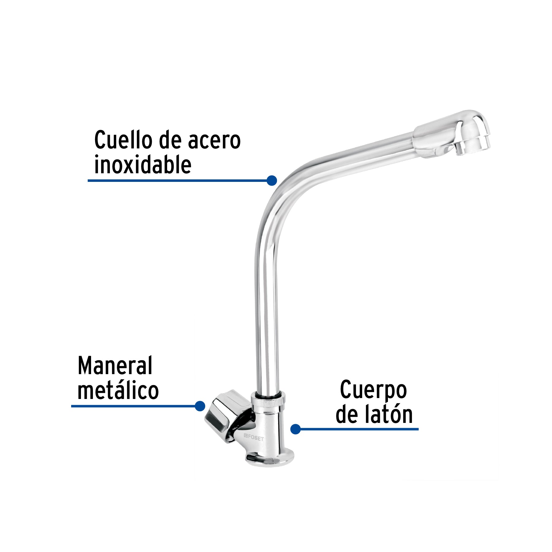Llave individual fregadero, cuello cobra, hexagonal, BASIC