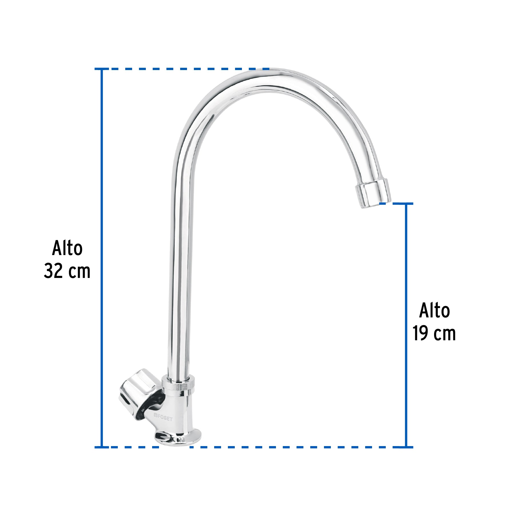 Llave individual fregadero, cuello curvo, hexagonal, BASIC