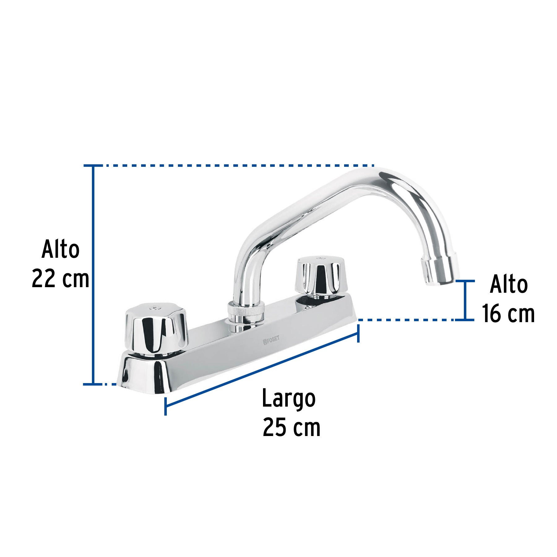 Mezcladora 8" fregadero cromo, cuello corto,compresión,BASIC