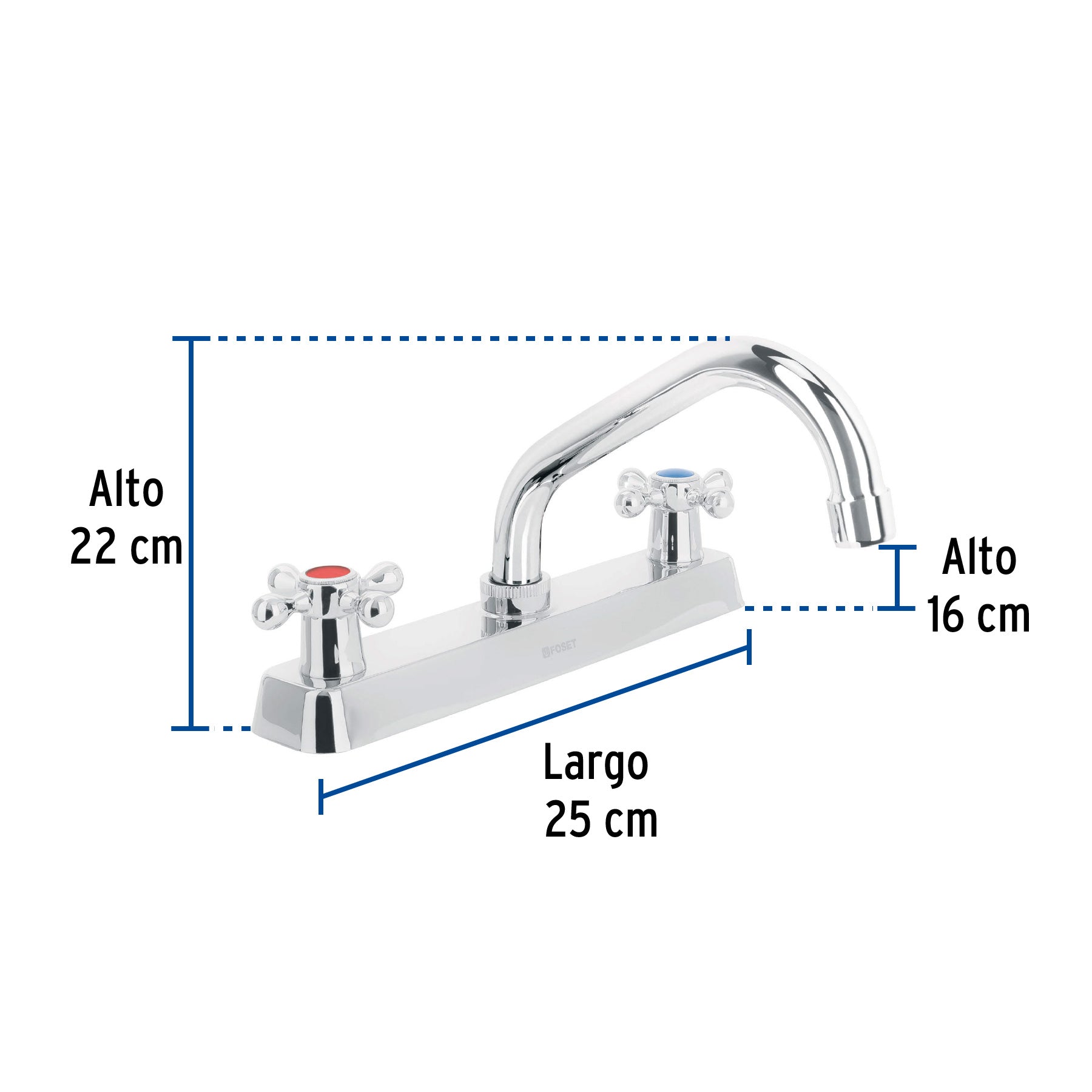Mezcladora 8" fregadero cromo, cuello corto, cruceta, BASIC