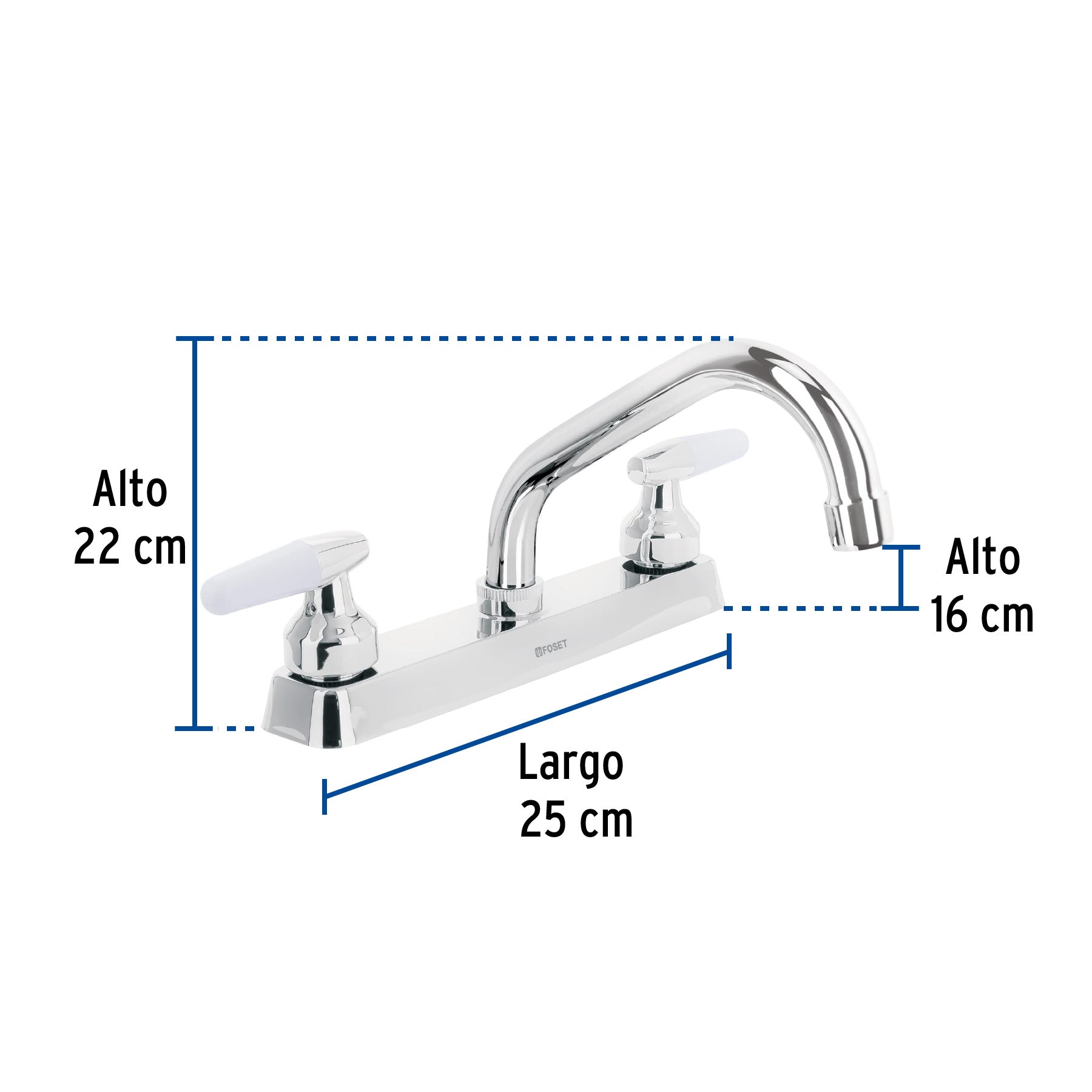 Mezcladora 8" fregadero cromo, cuello corto, cono, BASIC