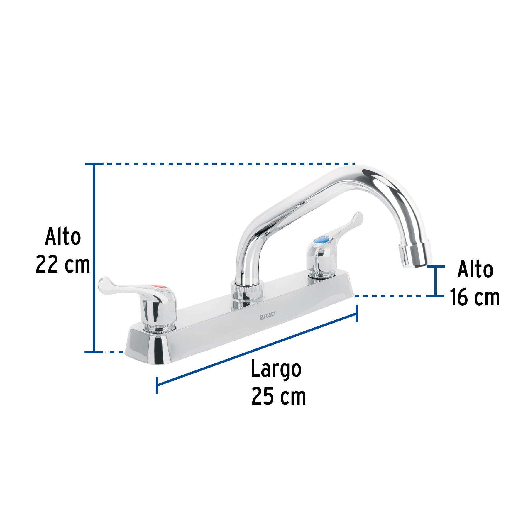 Mezcladora 8" fregadero cromo, cuello corto, palanca, BASIC