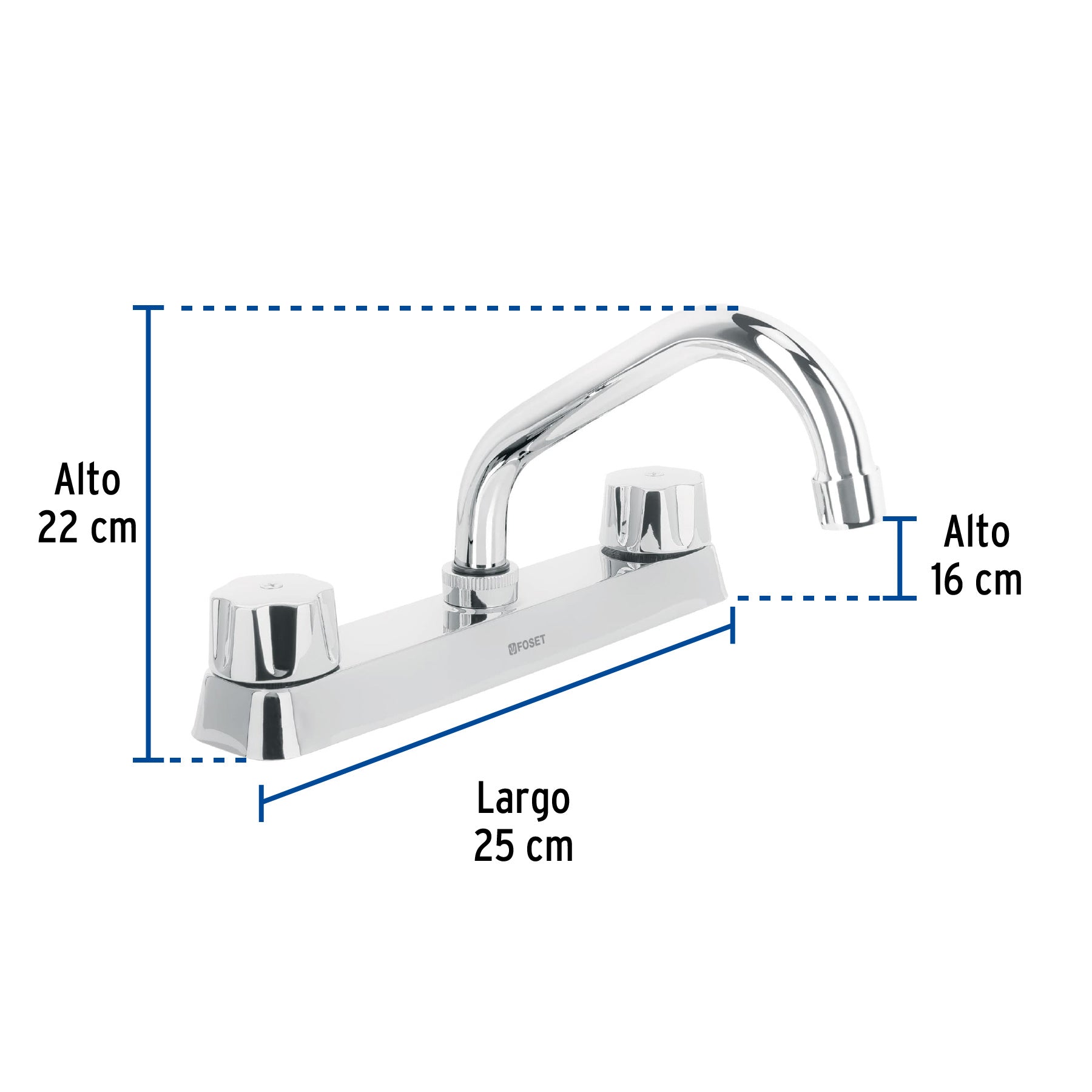 Mezcladora 8" fregadero cromo, cuello corto,hexagonal, BASIC
