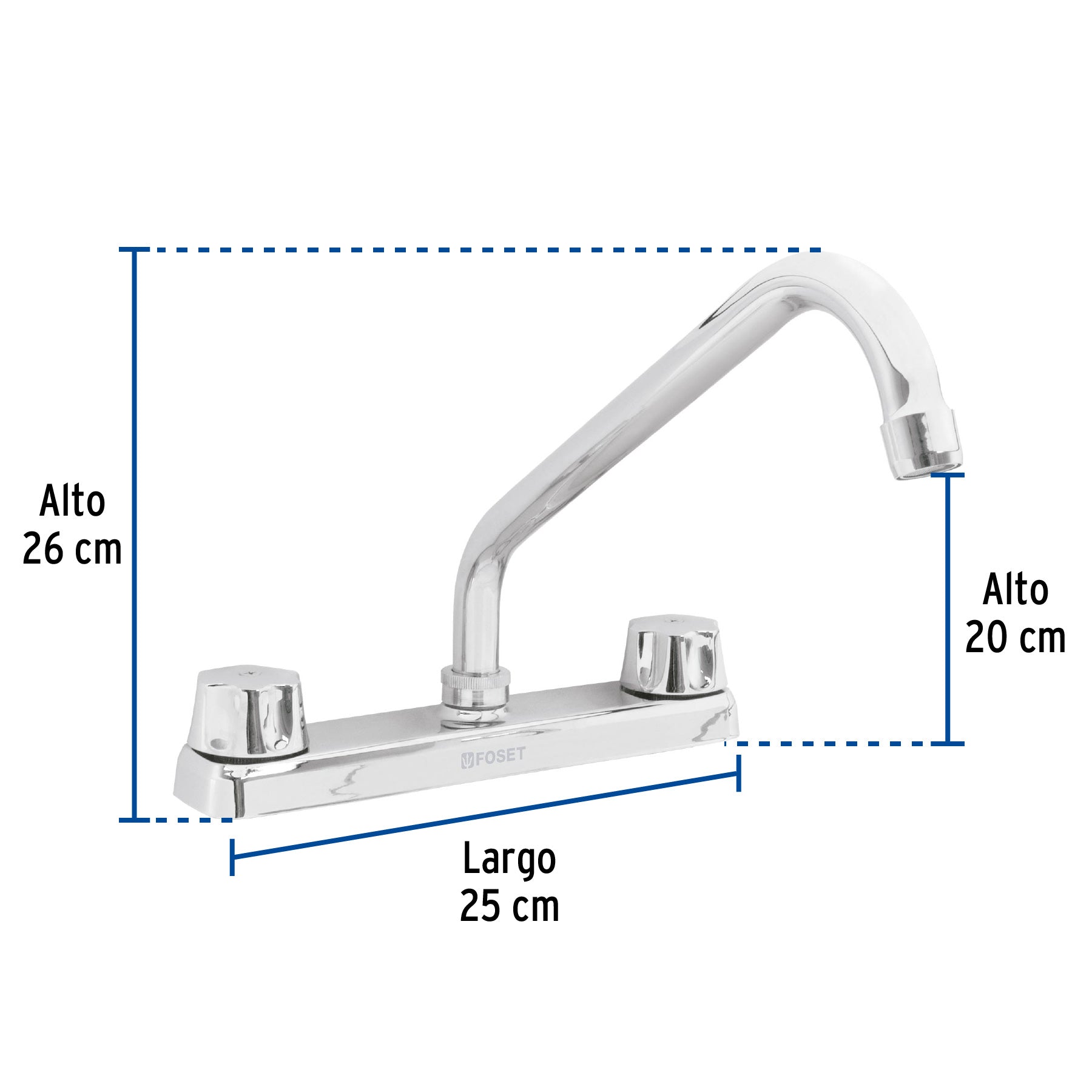 Mezcladora 8" fregadero cromo, cuello largo,compresión,BASIC