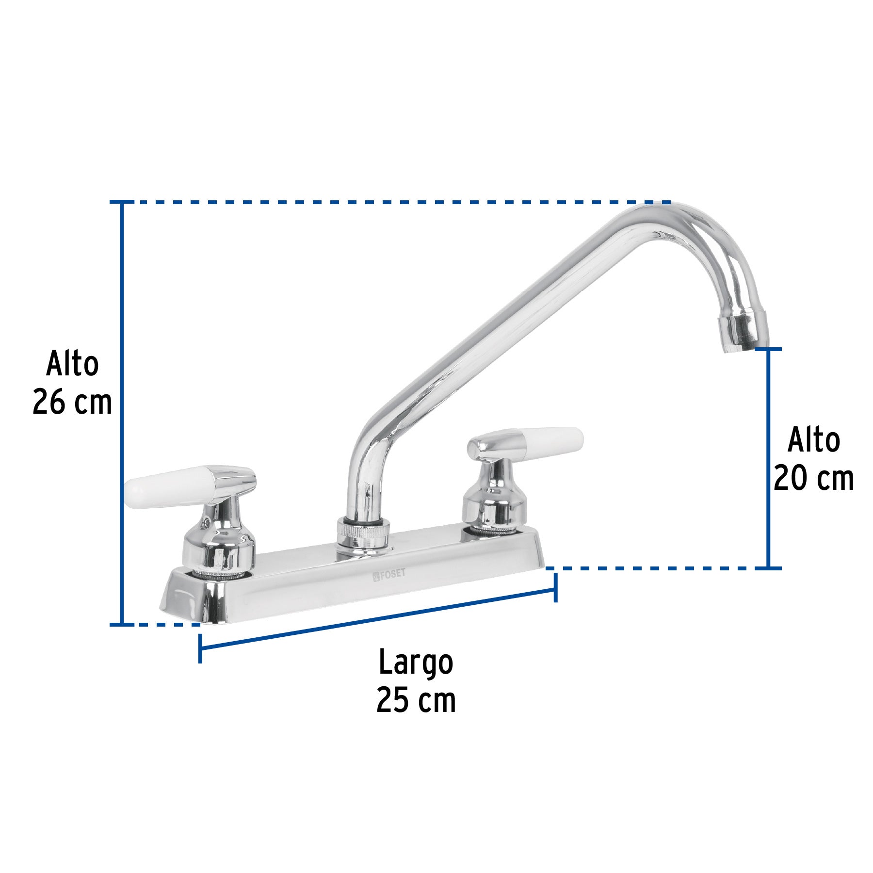 Mezcladora 8" fregadero cromo, cuello largo, cono, BASIC