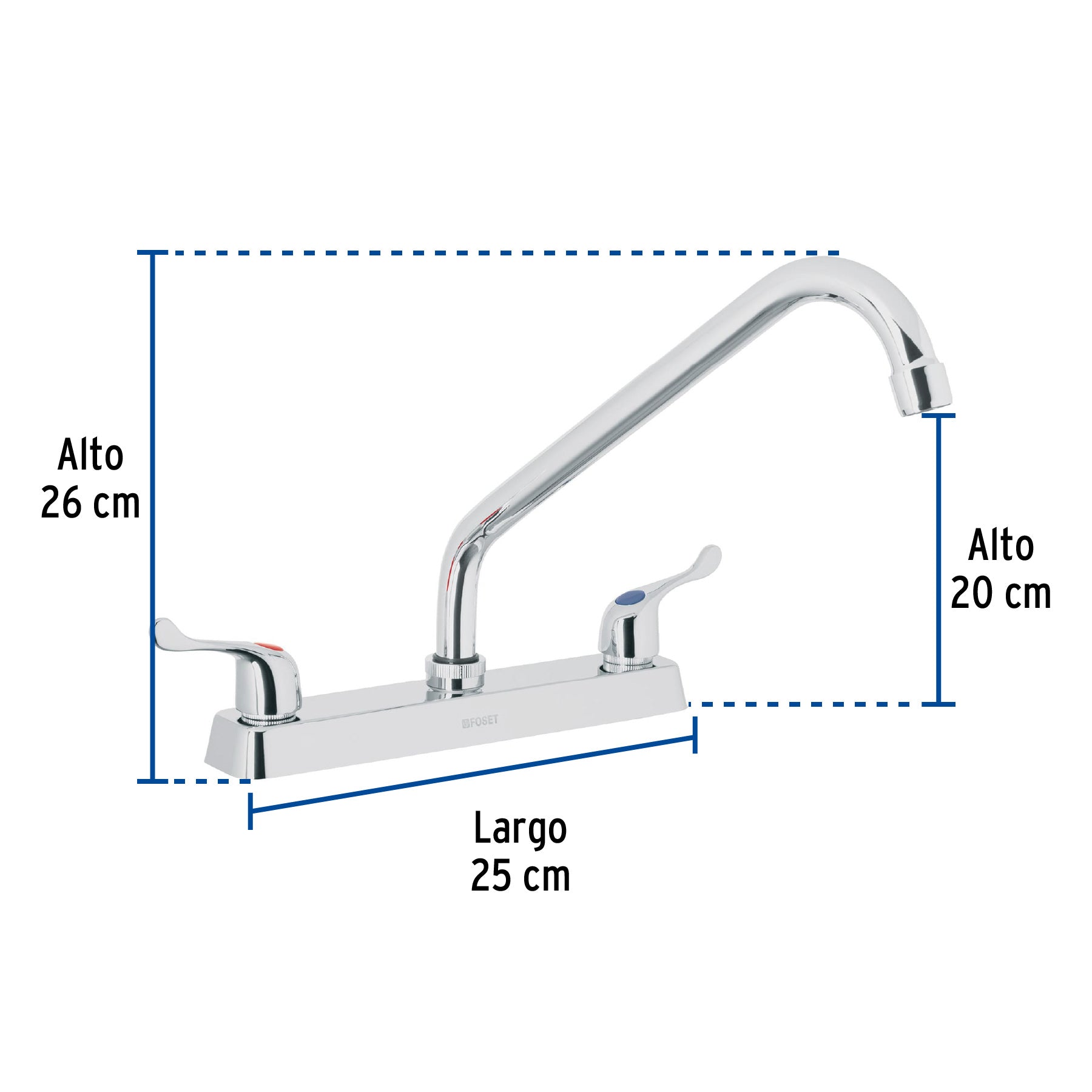 Mezcladora 8" fregadero cromo, cuello largo, palanca, BASIC