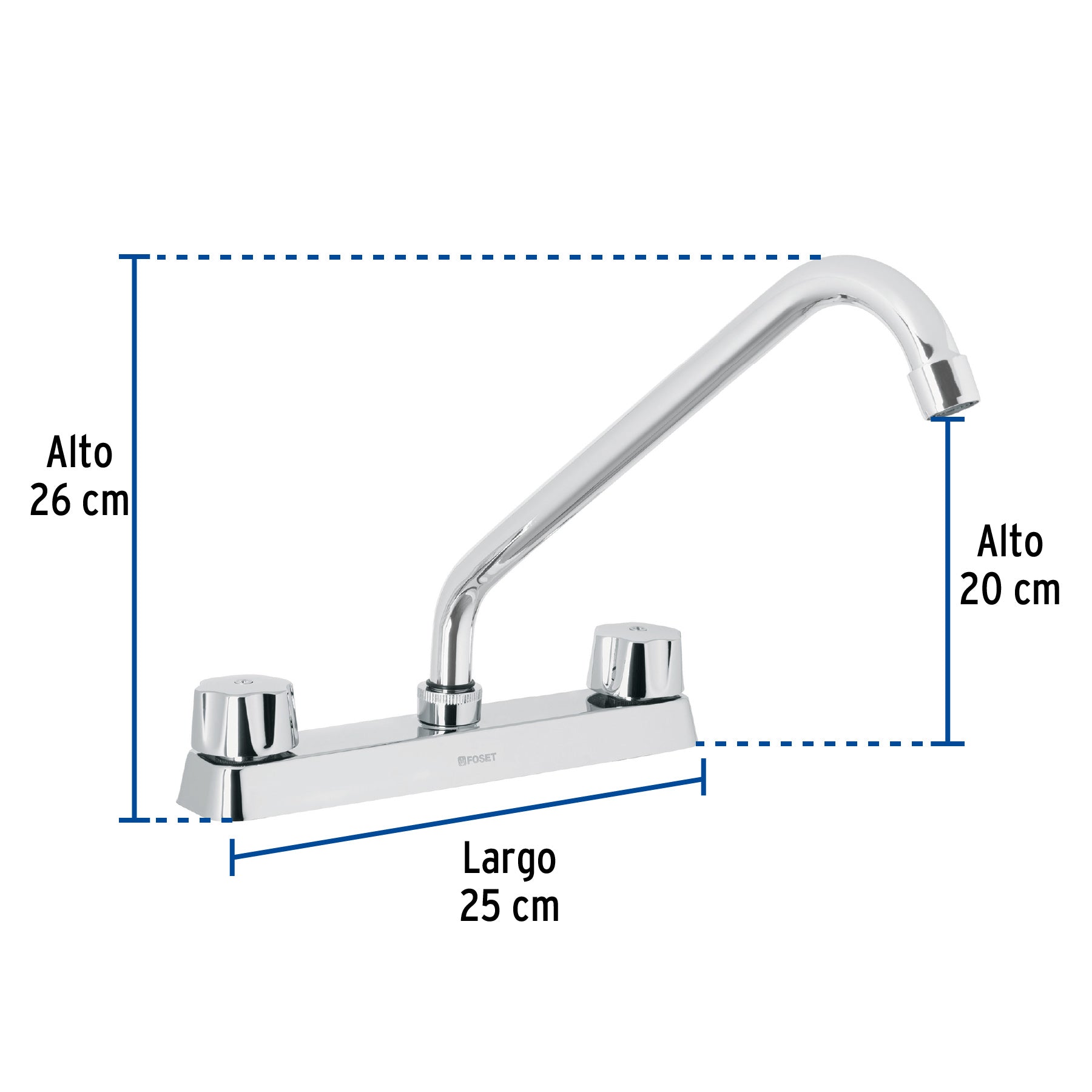 Mezcladora 8" fregadero cromo, cuello largo,hexagonal, BASIC