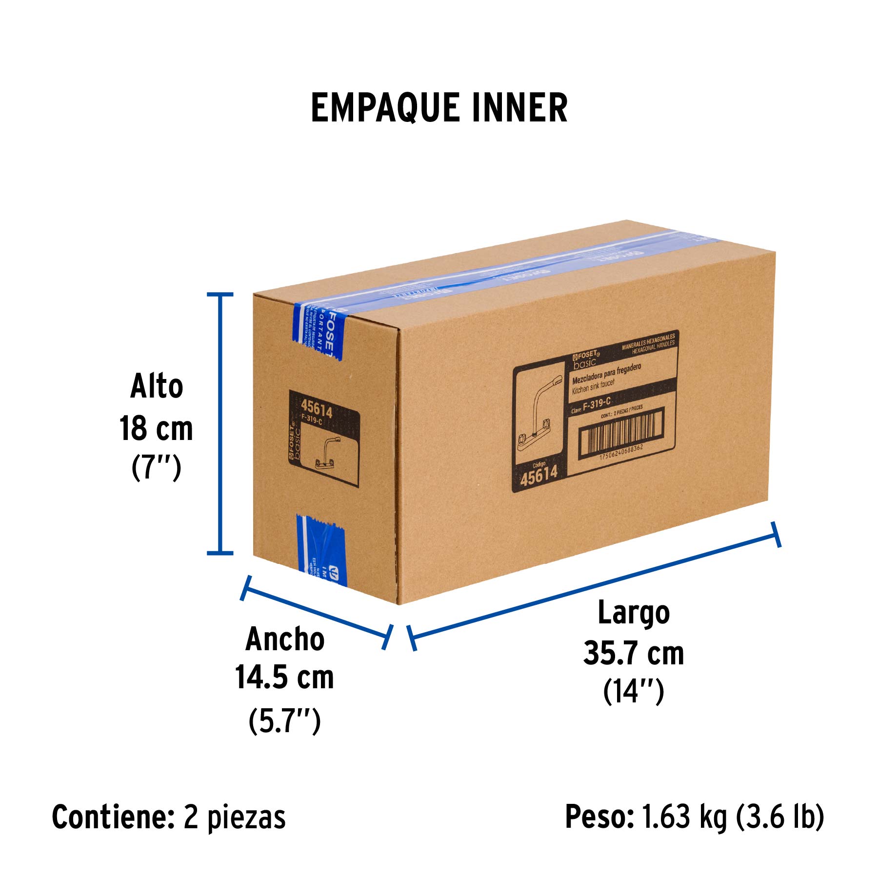 Mezcladora 8" fregadero cromo, cuello cobra,compresión,BASIC - Empaque