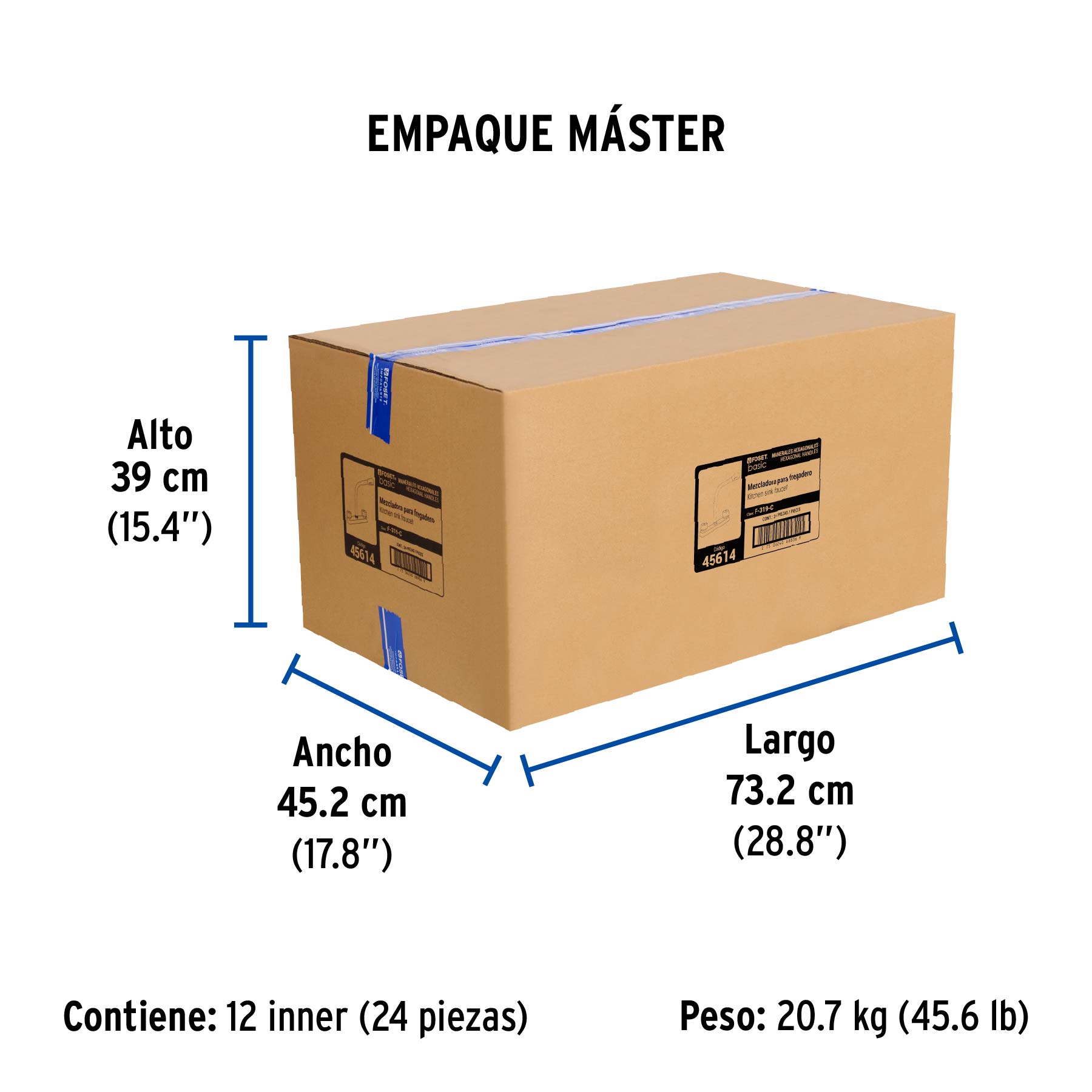 Mezcladora 8" fregadero cromo, cuello cobra,compresión,BASIC - Empaque